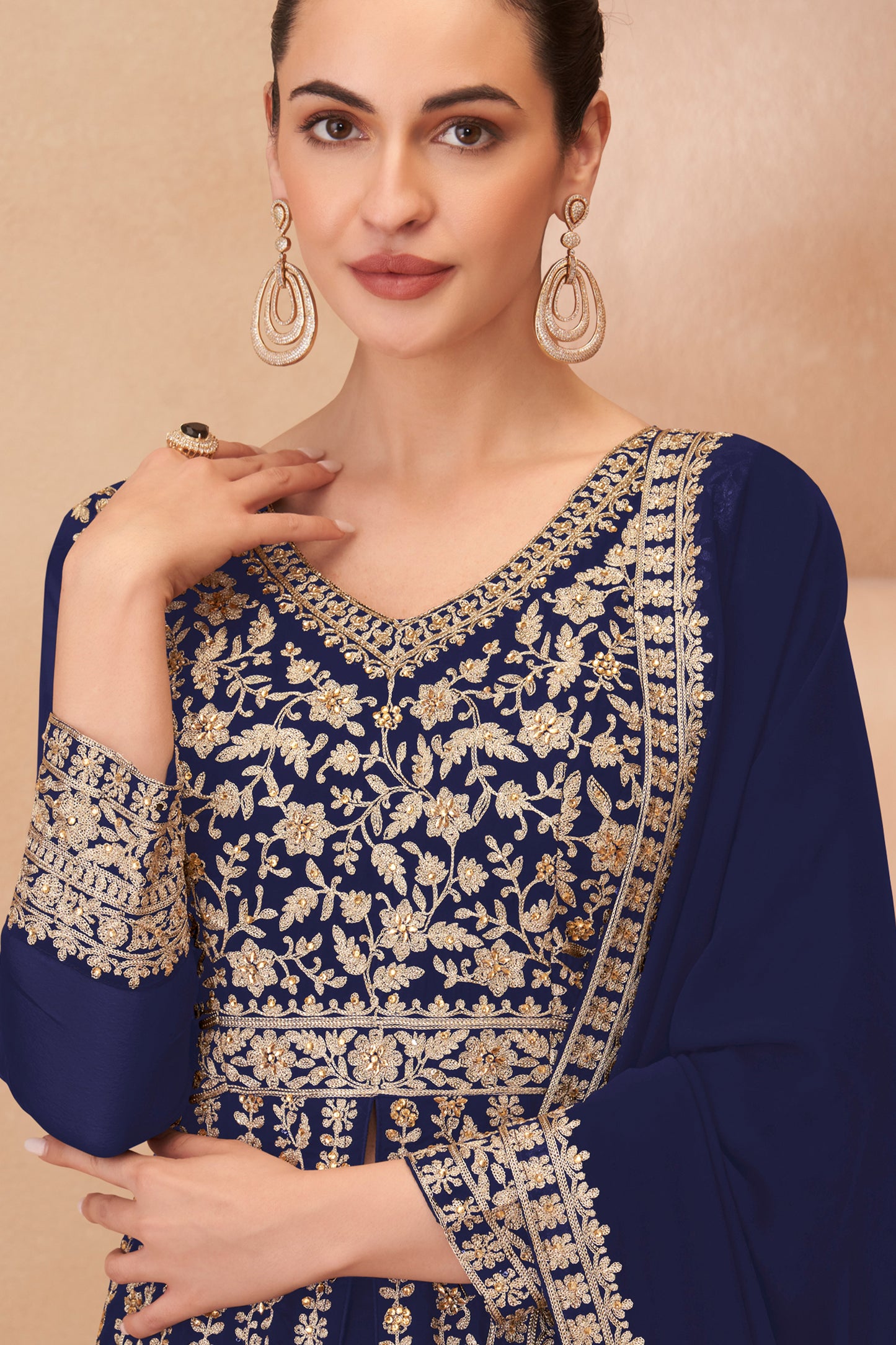 Blue Readymade Embroidered Georgette Skirt Suit-SAR12176_2_SareeButa.com