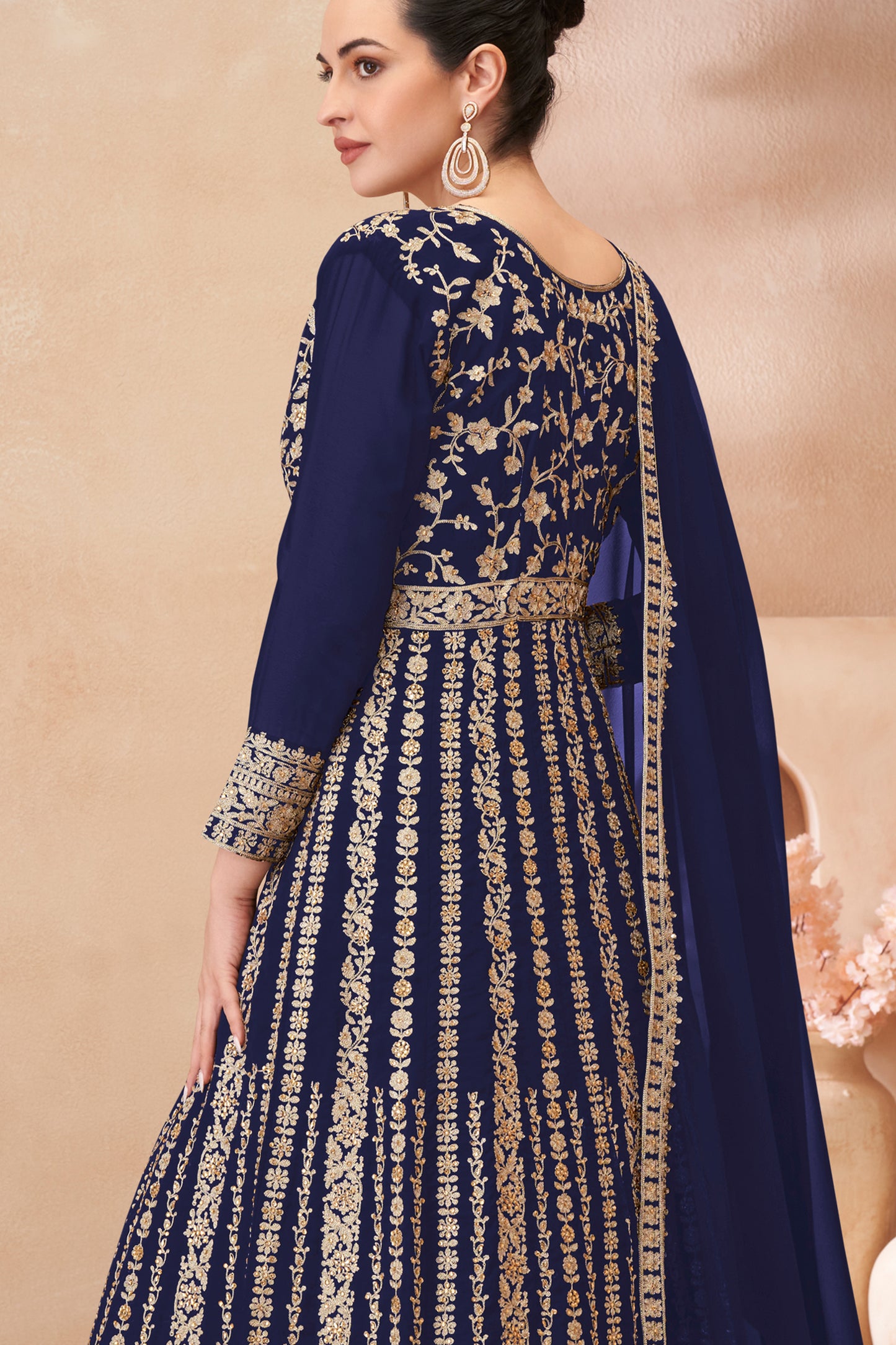 Blue Readymade Embroidered Georgette Skirt Suit-SAR12176_3_SareeButa.com