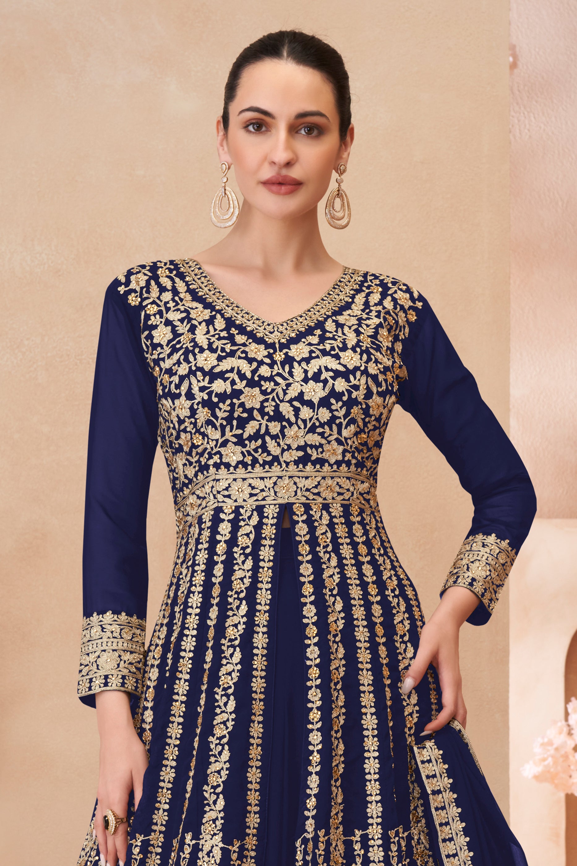 Blue Readymade Embroidered Georgette Skirt Suit-SAR12176_4_SareeButa.com