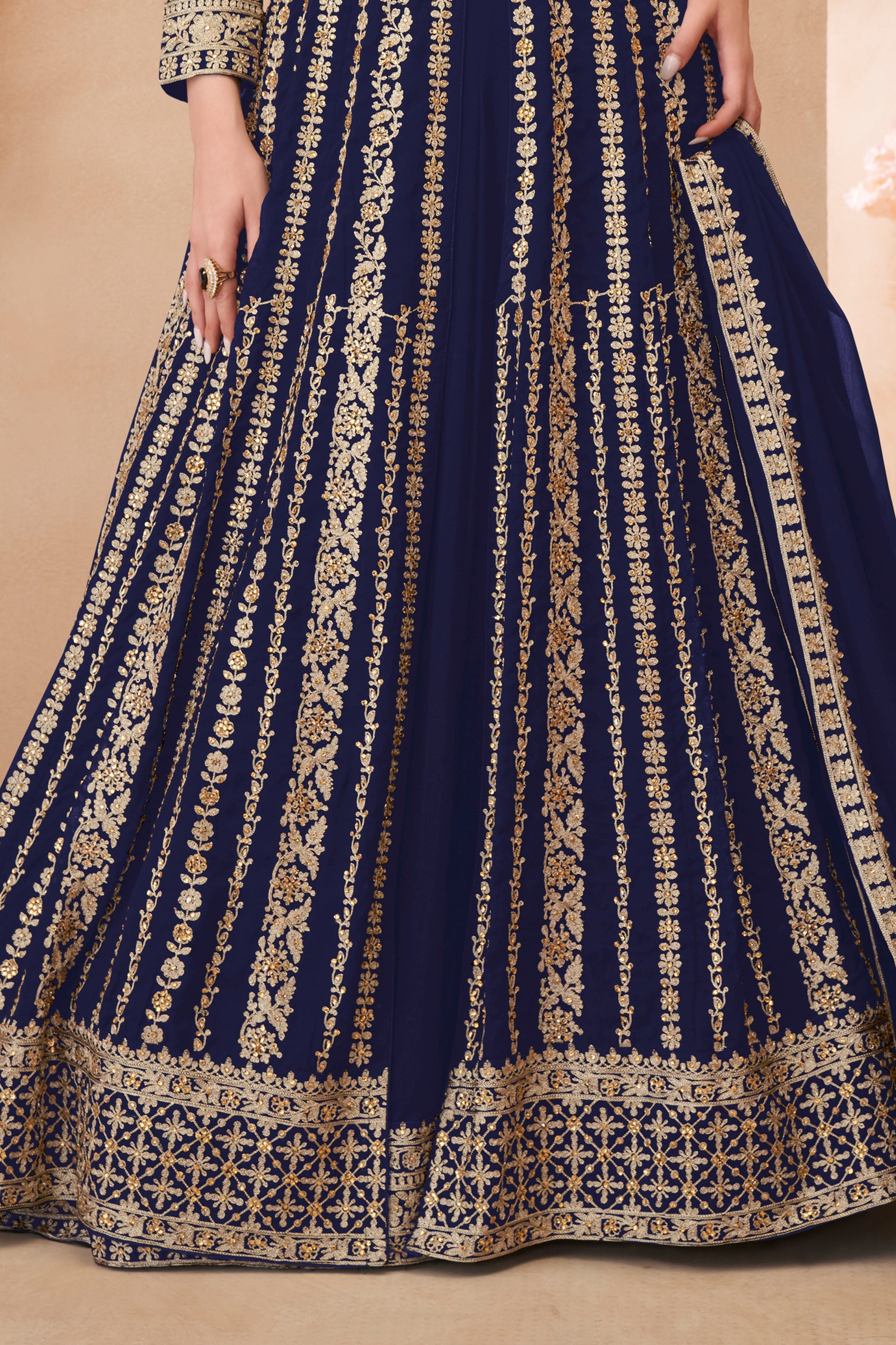 Blue Readymade Embroidered Georgette Skirt Suit-SAR12176_5_SareeButa.com