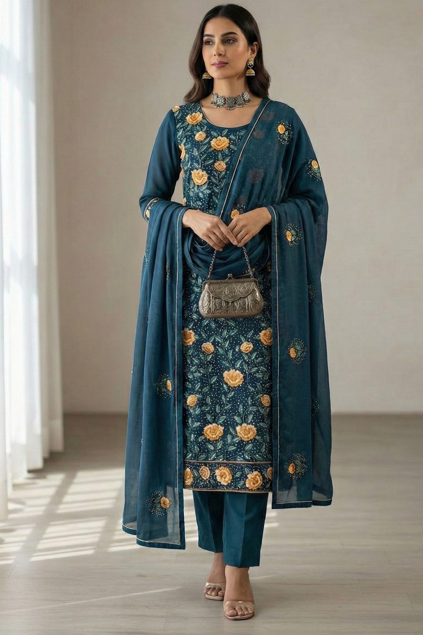 Blue Readymade Embroidered Georgette Suit-SAR12763_1_SareeButa.com