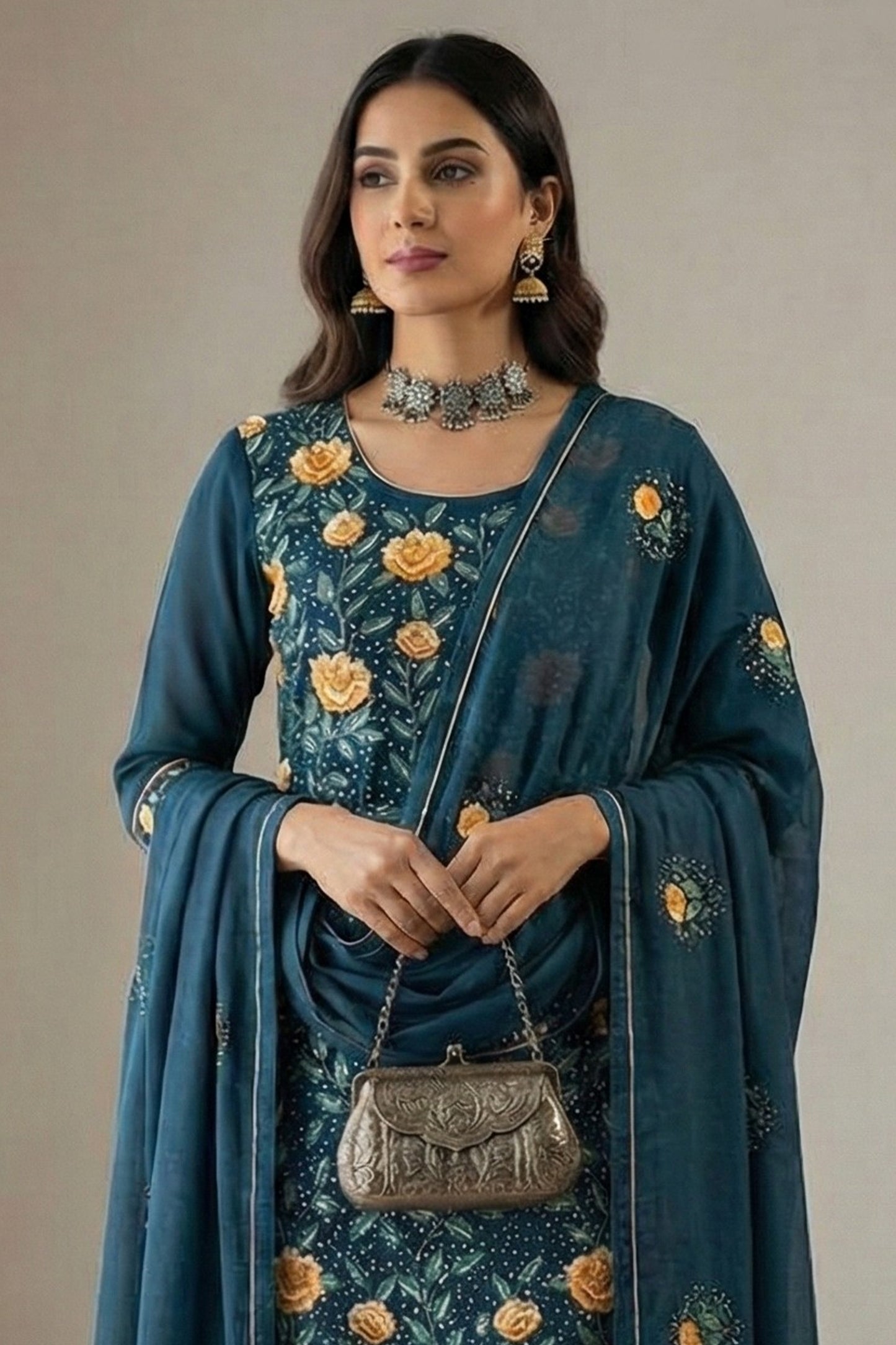 Blue Readymade Embroidered Georgette Suit-SAR12763_3_SareeButa.com