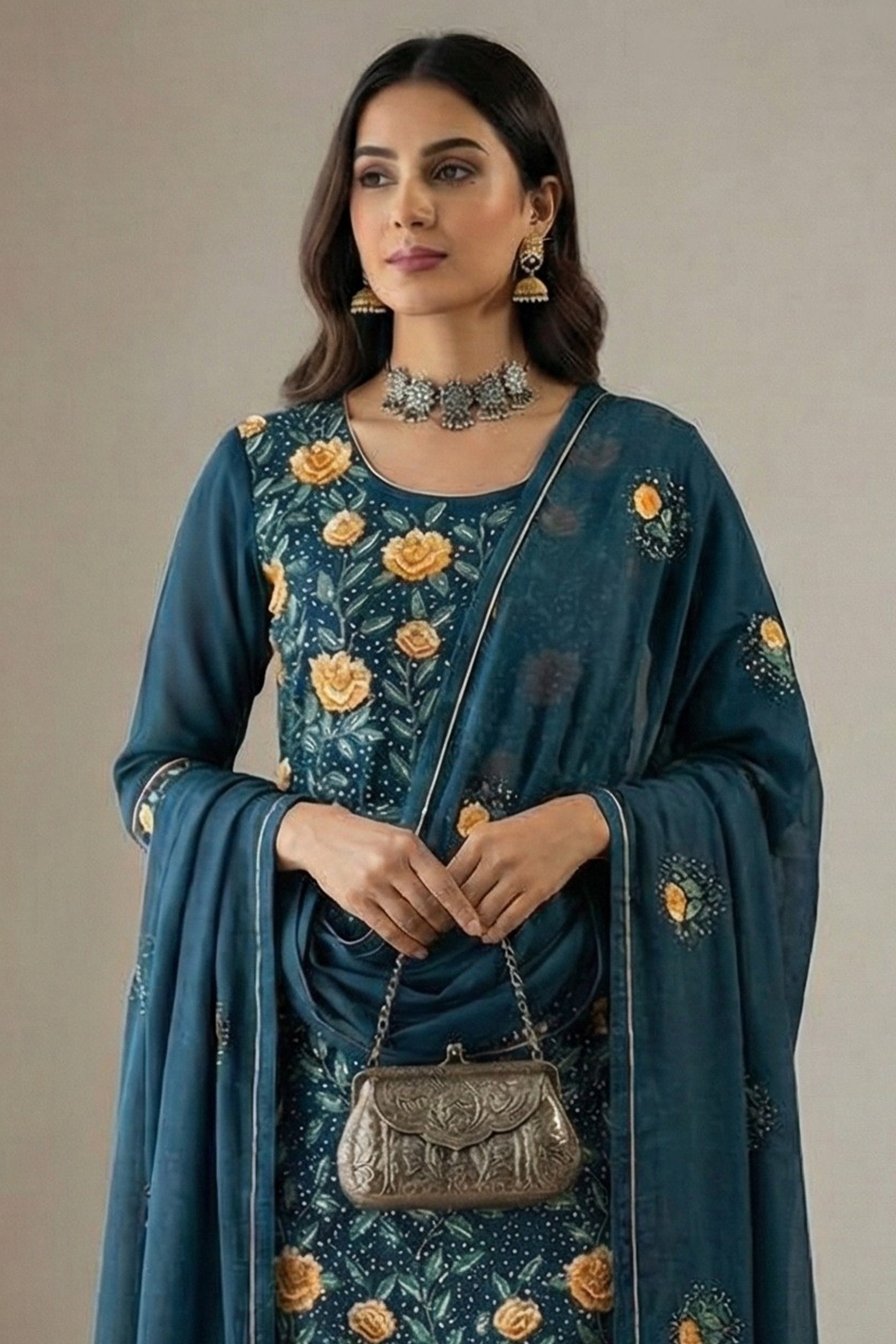 Blue Readymade Embroidered Georgette Suit-SAR12763_3_SareeButa.com
