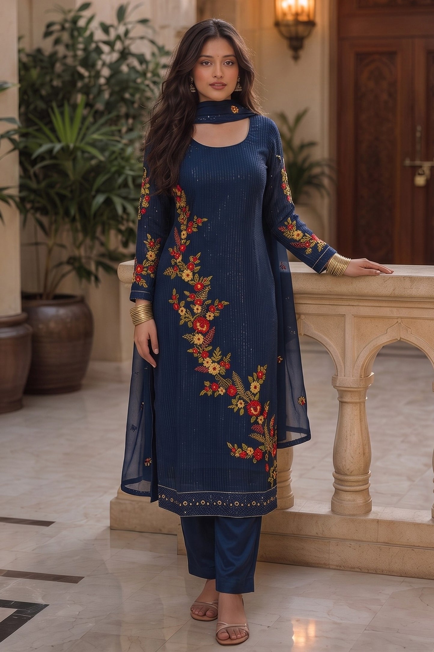 Blue Readymade Embroidered Georgette Suit-SAR13128_1_SareeButa.com