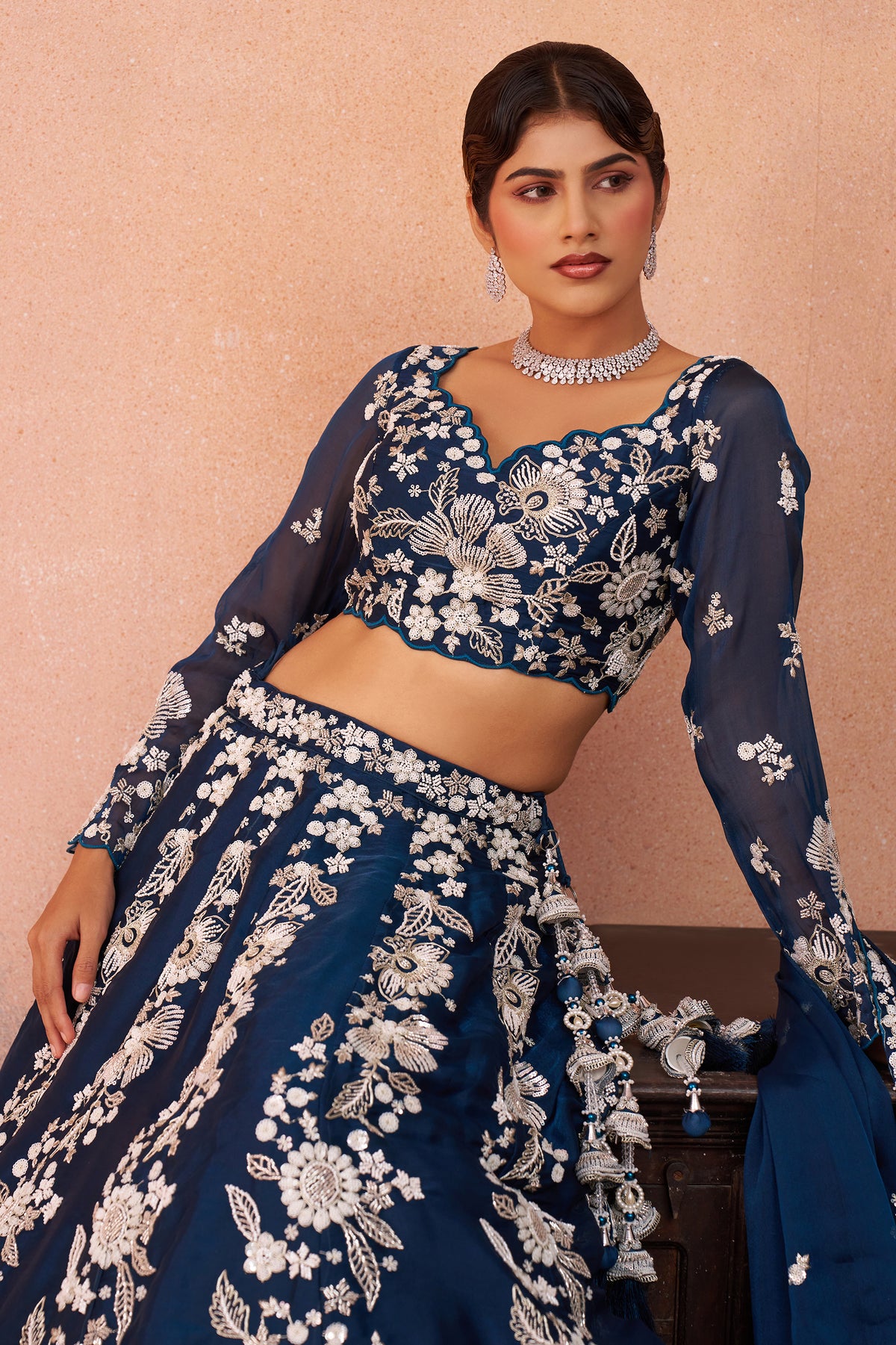 Blue Readymade Embroidered Organza Lehenga-SAR12892_2_SareeButa.com