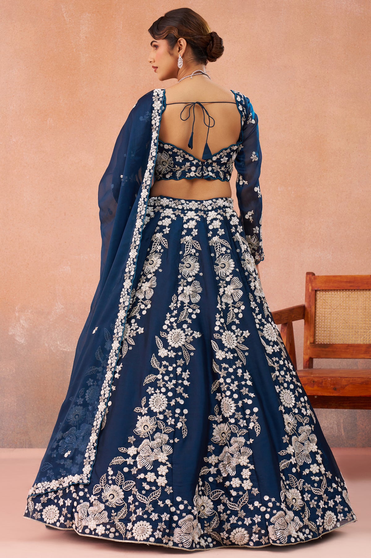 Blue Readymade Embroidered Organza Lehenga-SAR12892_3_SareeButa.com