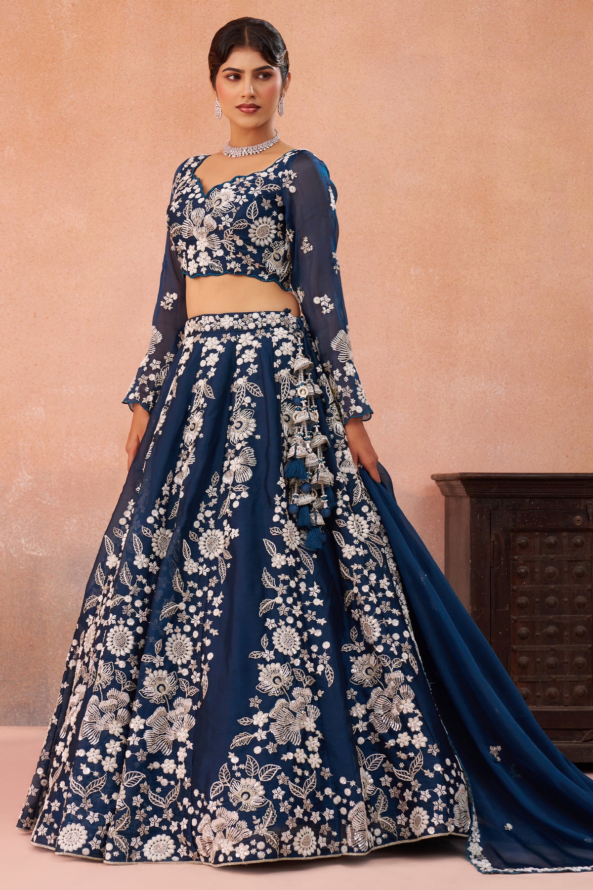 Blue Readymade Embroidered Organza Lehenga-SAR12892_5_SareeButa.com