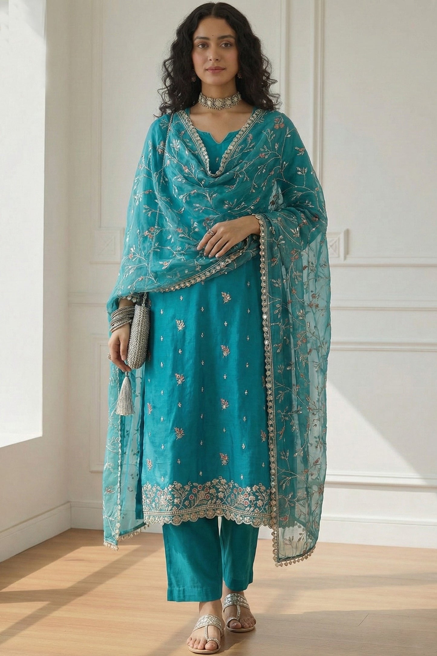 Blue Readymade Embroidered Organza Suit-SAR11637_1_SareeButa.com