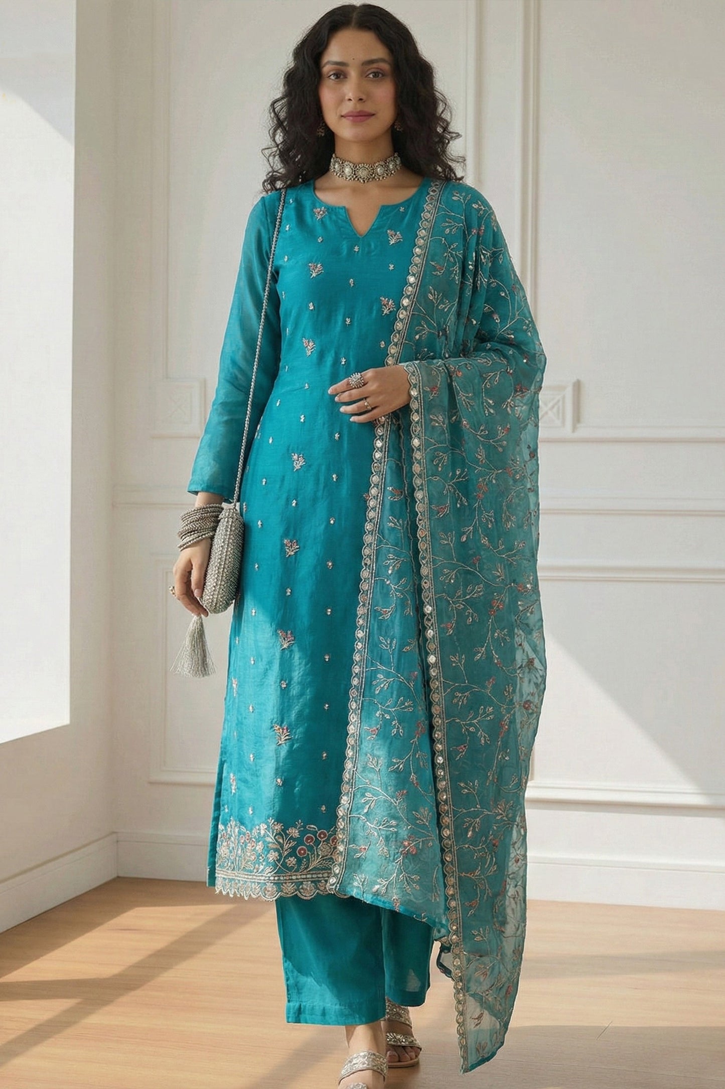 Blue Readymade Embroidered Organza Suit-SAR11637_2_SareeButa.com