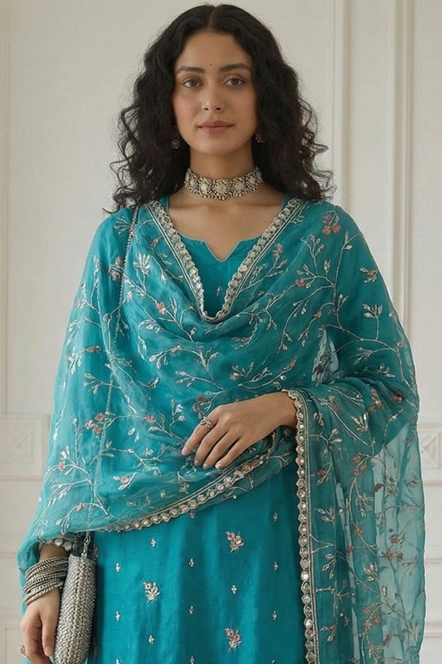 Blue Readymade Embroidered Organza Suit-SAR11637_3_SareeButa.com