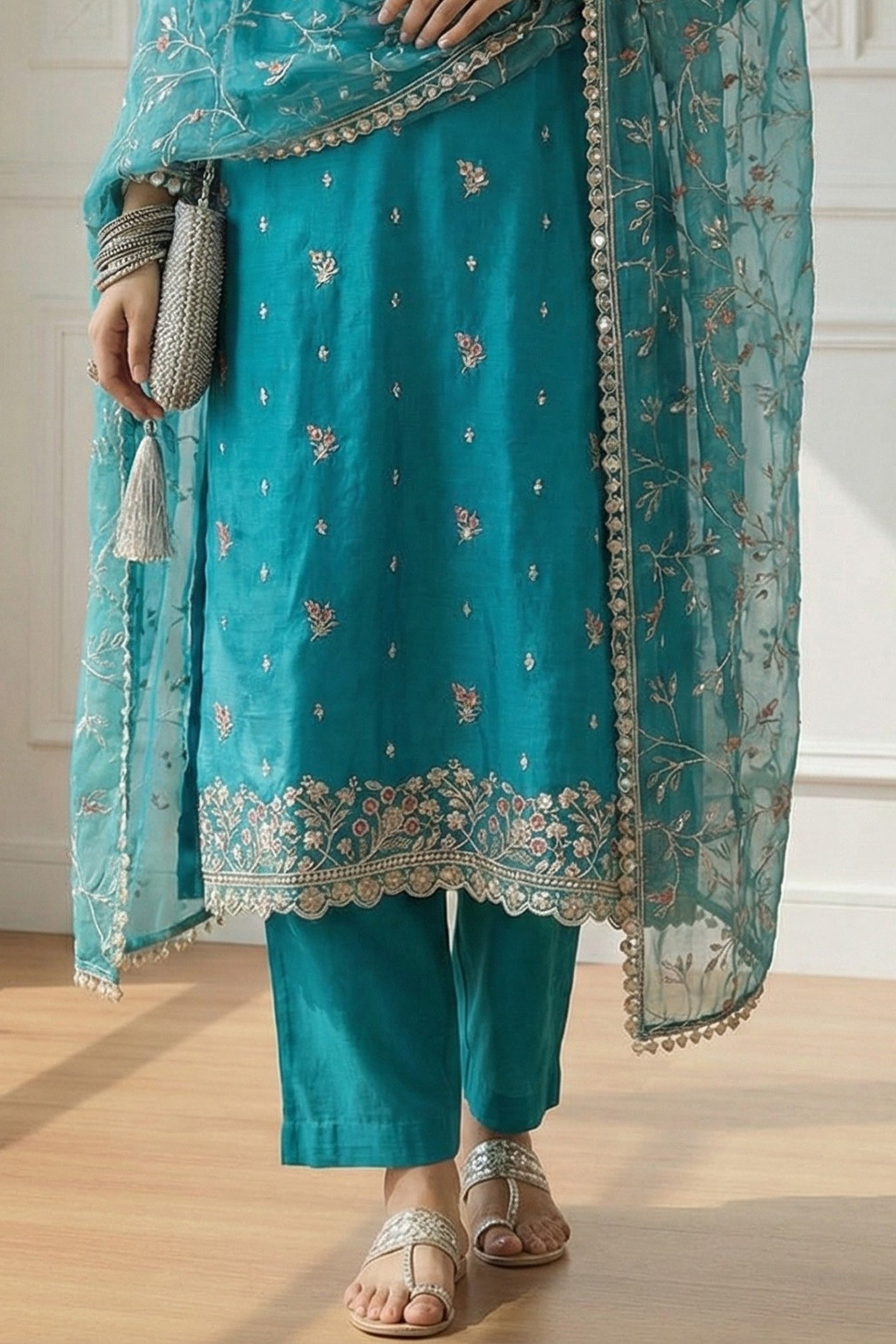 Blue Readymade Embroidered Organza Suit-SAR11637_4_SareeButa.com