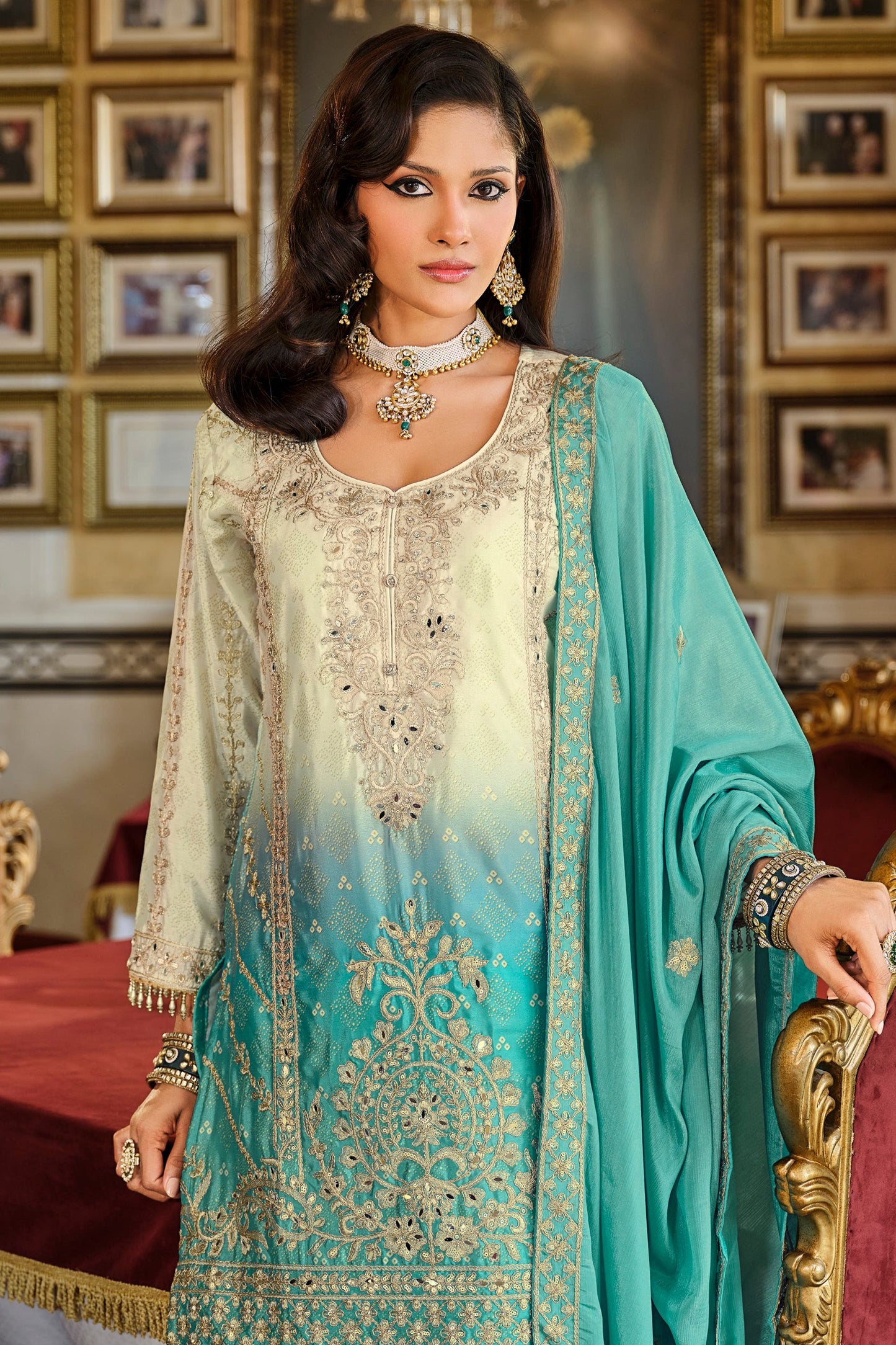 Blue Readymade Embroidered Palazzo Suit-SAR11679_2_SareeButa.com