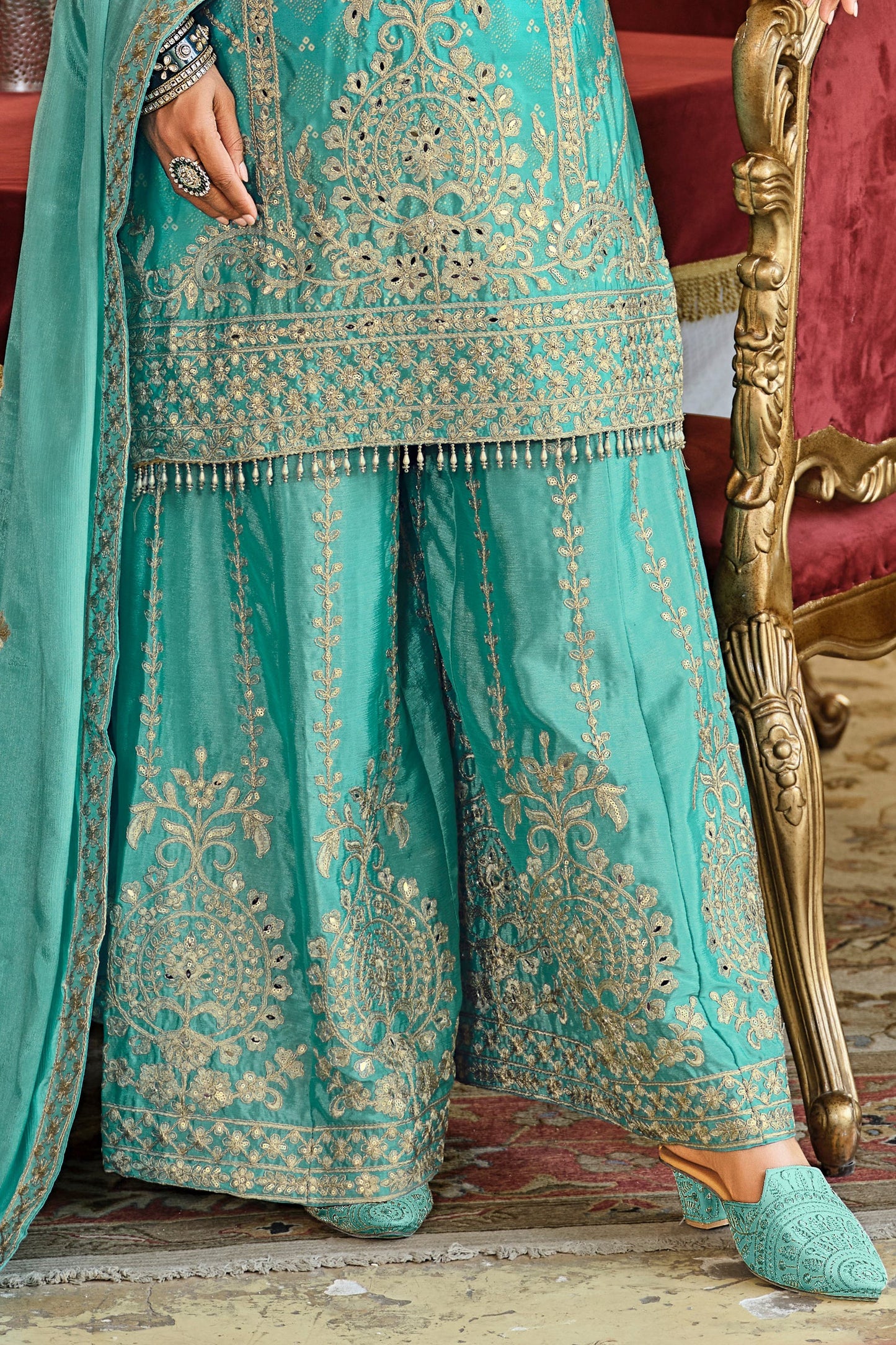 Blue Readymade Embroidered Palazzo Suit-SAR11679_4_SareeButa.com