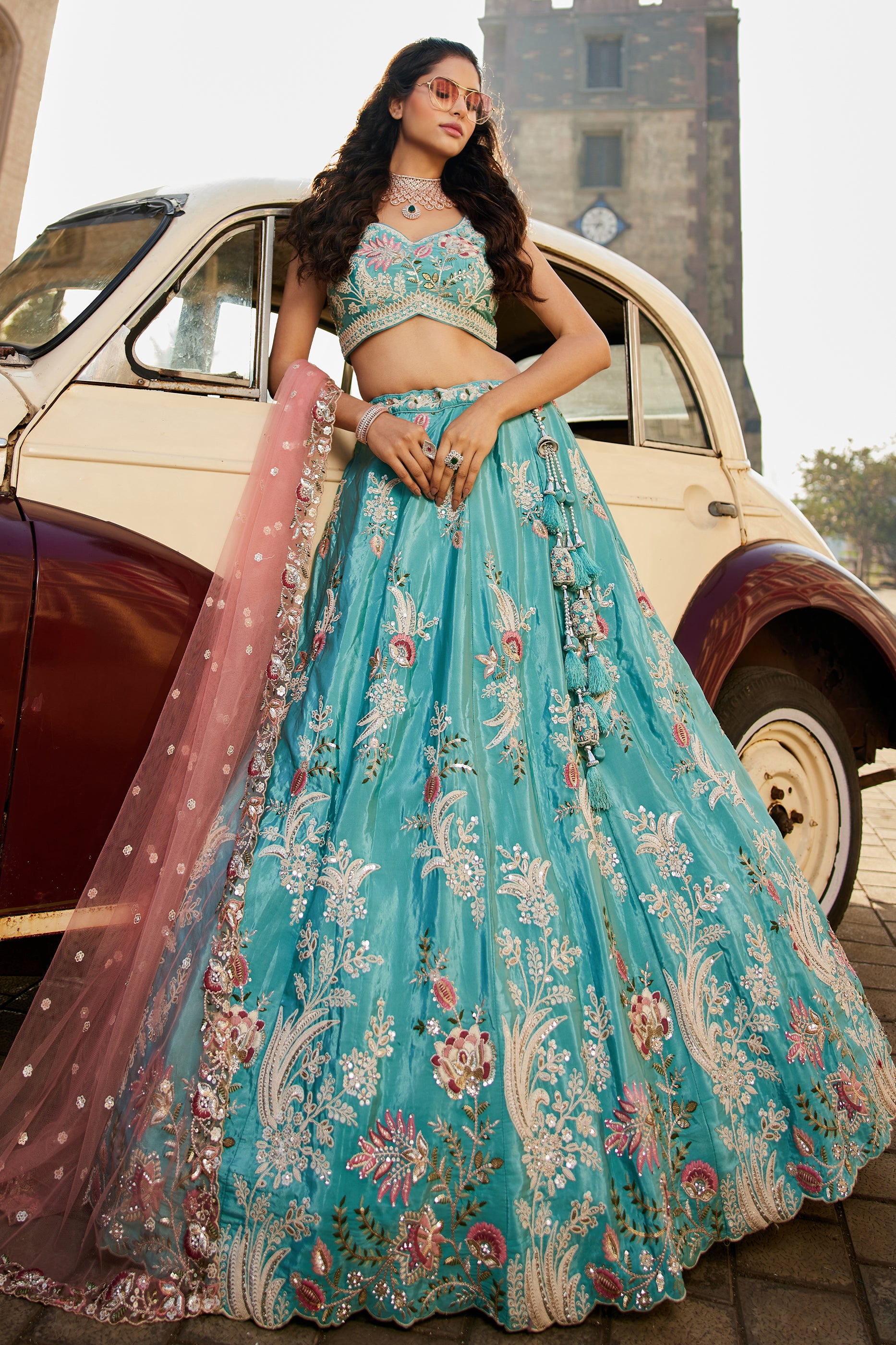 Blue Readymade Embroidered Satin Silk Lehenga-SAR12843_1_SareeButa.com