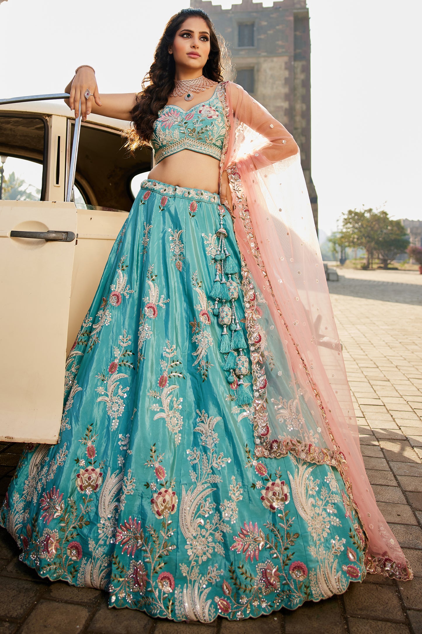 Blue Readymade Embroidered Satin Silk Lehenga-SAR12843_4_SareeButa.com