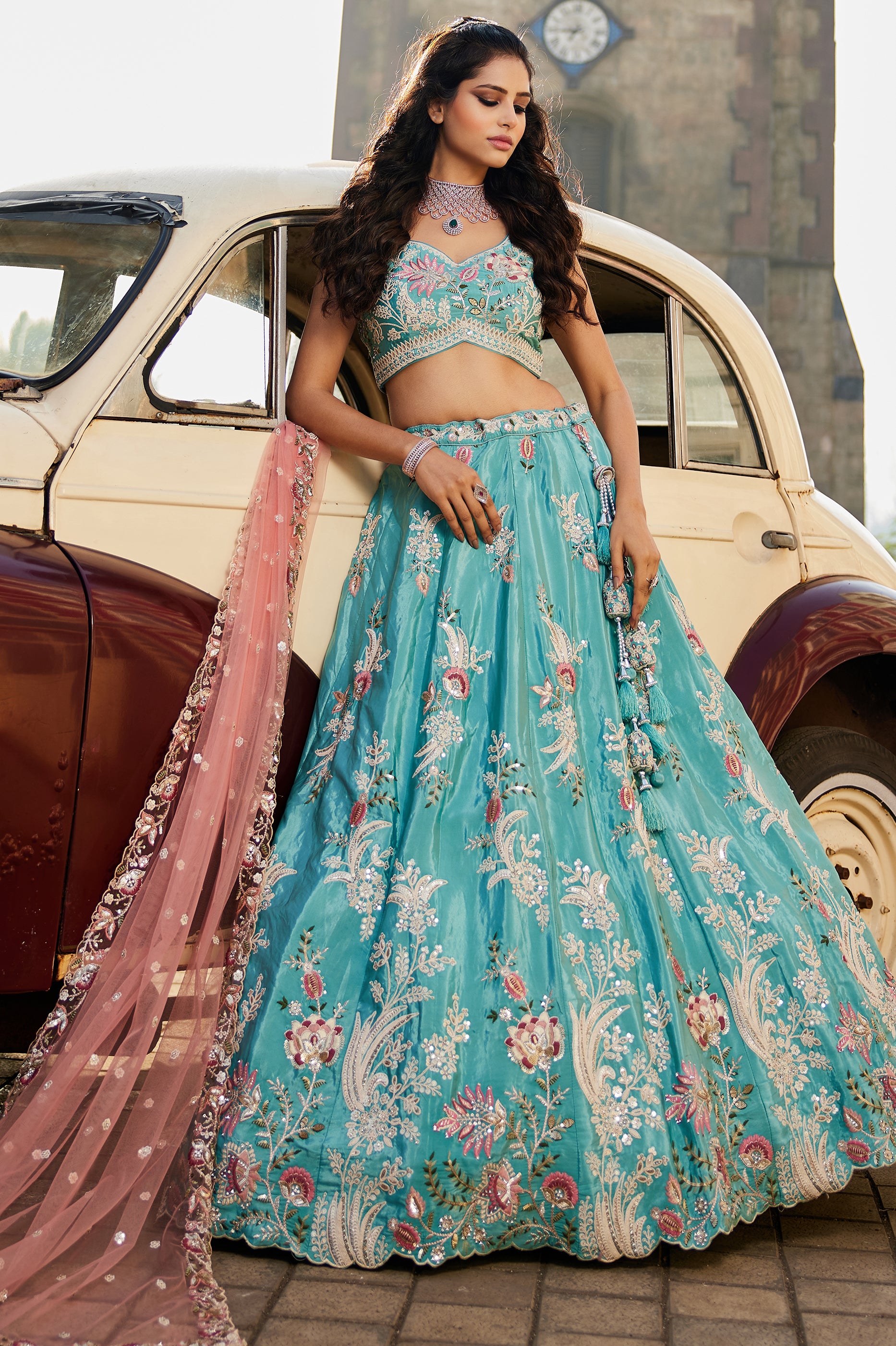 Blue Readymade Embroidered Satin Silk Lehenga-SAR12843_6_SareeButa.com