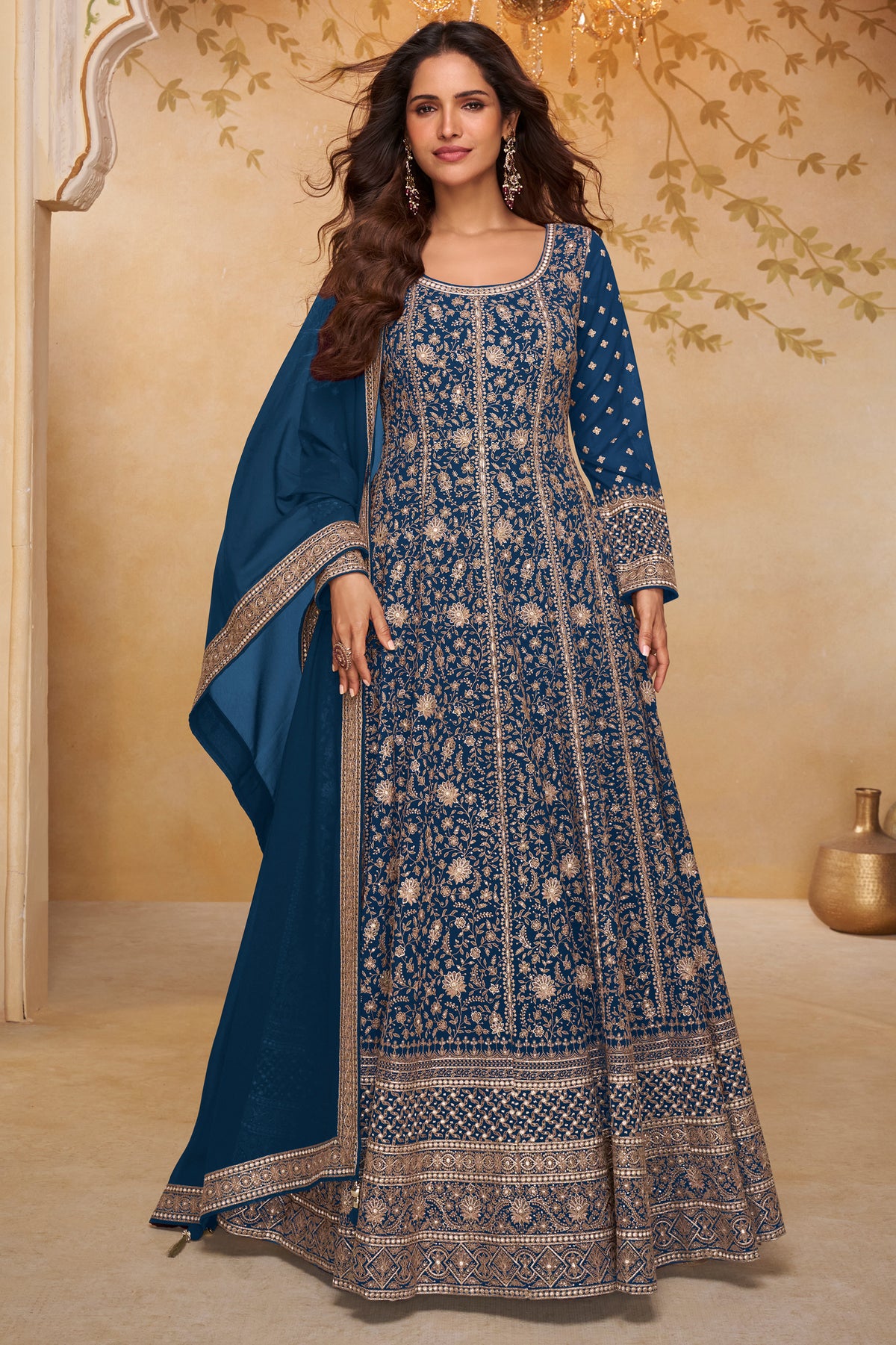 Blue Readymade Georgette Gown with Dupatta-SAR13329_1_SareeButa.com