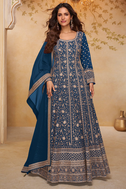 Blue Readymade Georgette Gown with Dupatta-SAR13329_1_SareeButa.com