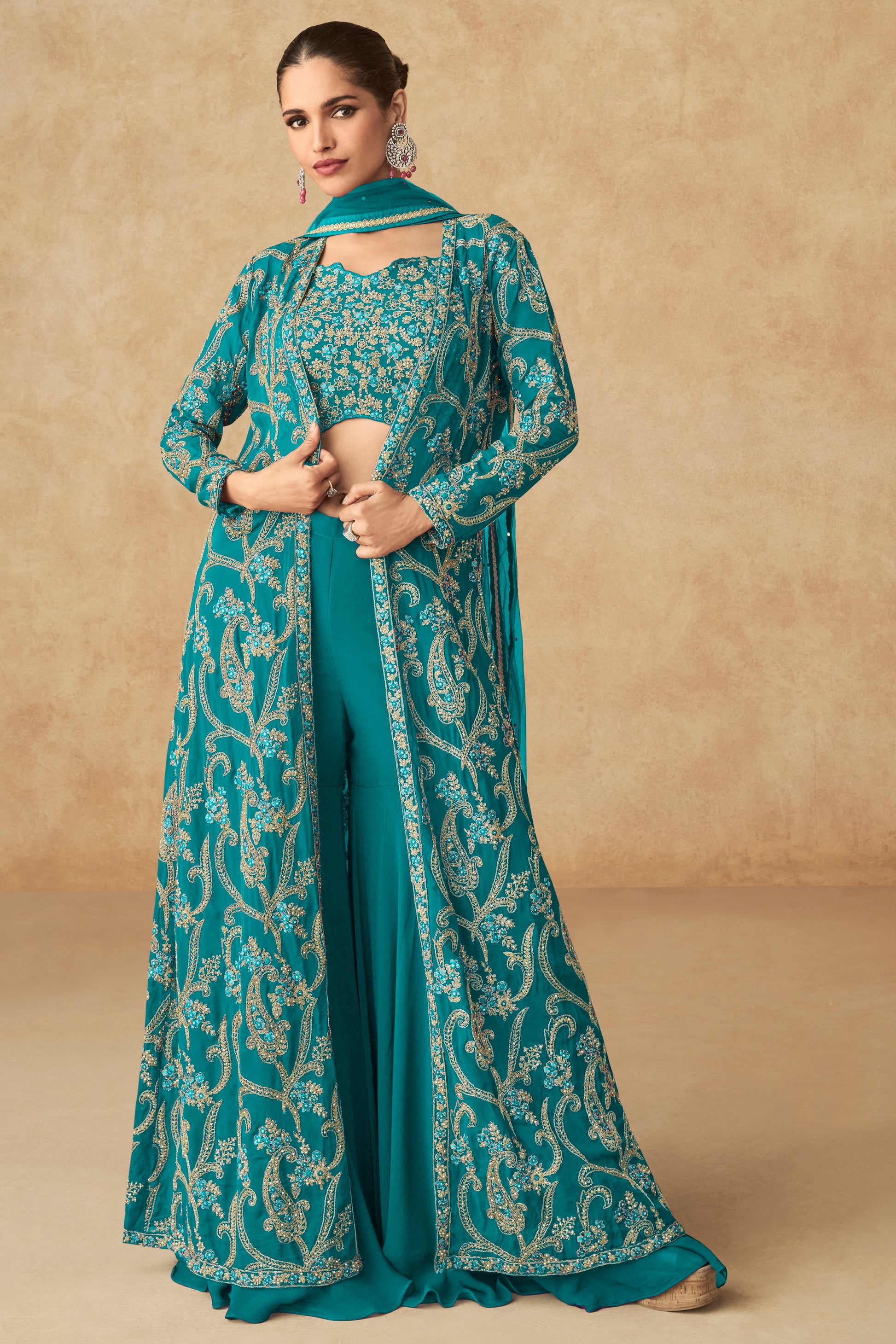 Blue Readymade Georgette Sharara Set -SS591_1_SareeButa.com