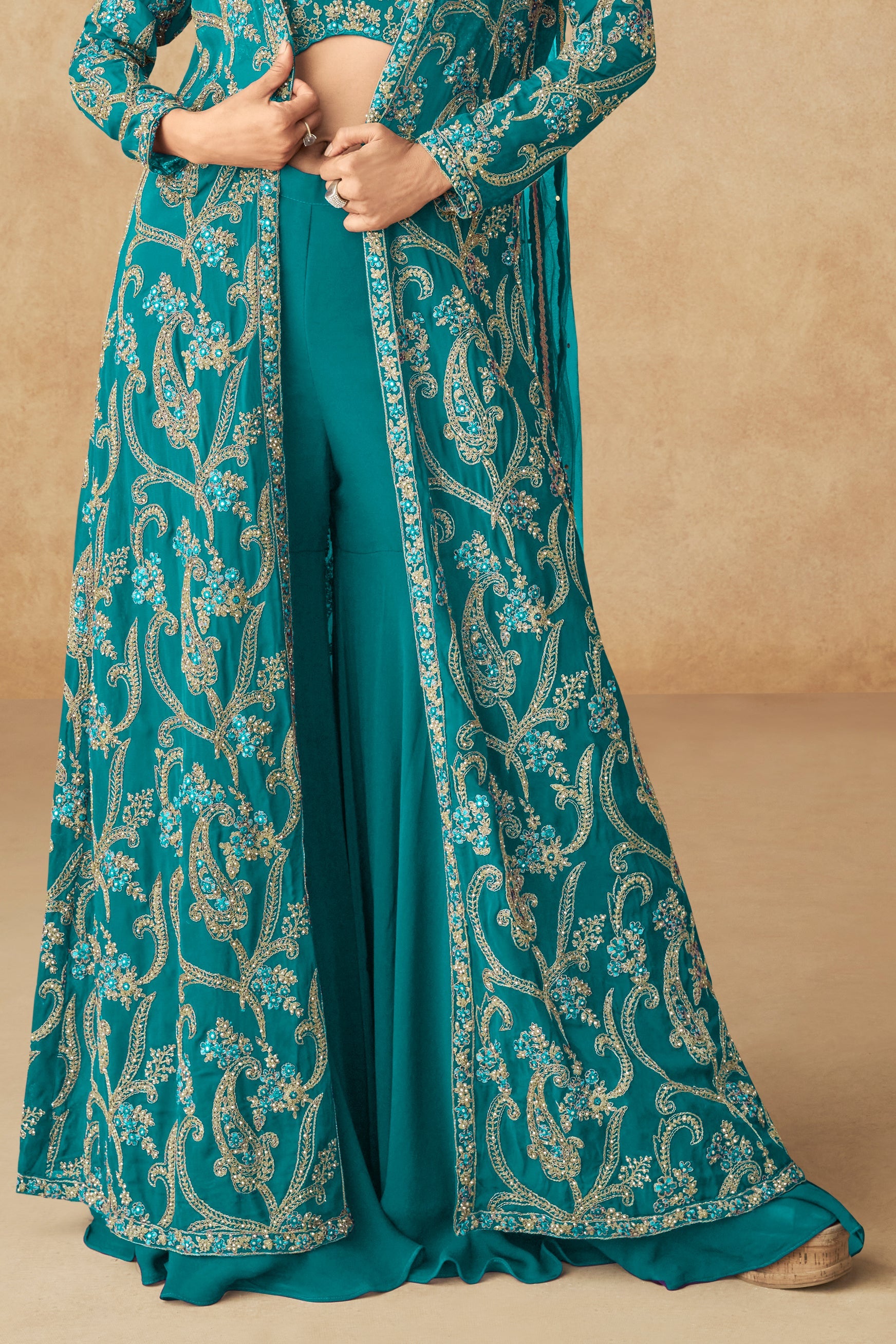 Blue Readymade Georgette Sharara Set -SS591_3_SareeButa.com