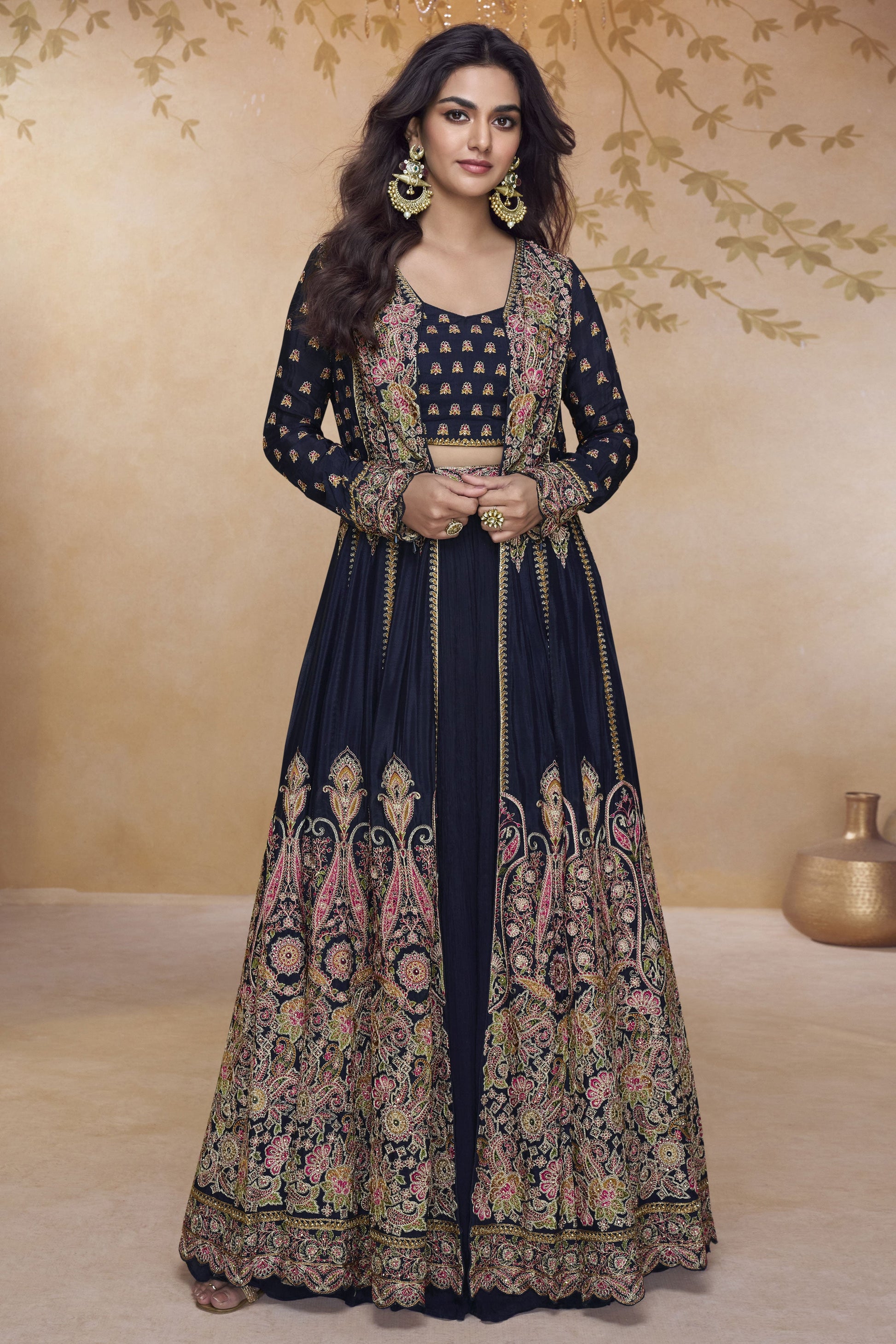 Blue Readymade Georgette Skirt Set with Jacket-SS831_1_SareeButa.com