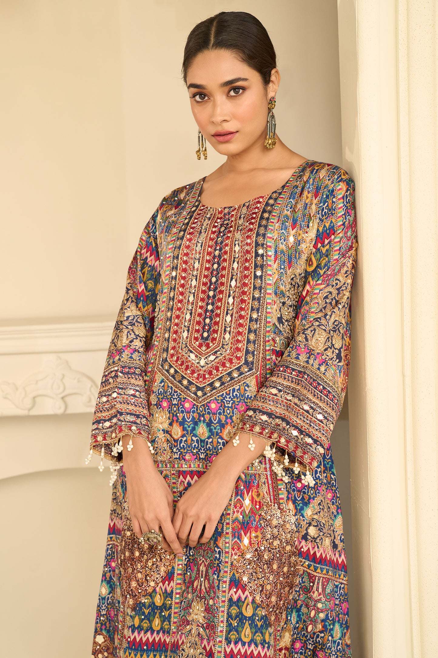 Blue Readymade Satin Crepe Palazzo Suit-SAR13083_2_SareeButa.com