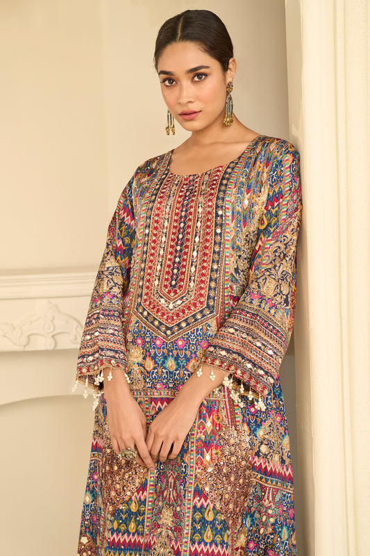 Blue Readymade Satin Crepe Palazzo Suit-SAR13083_2_SareeButa.com