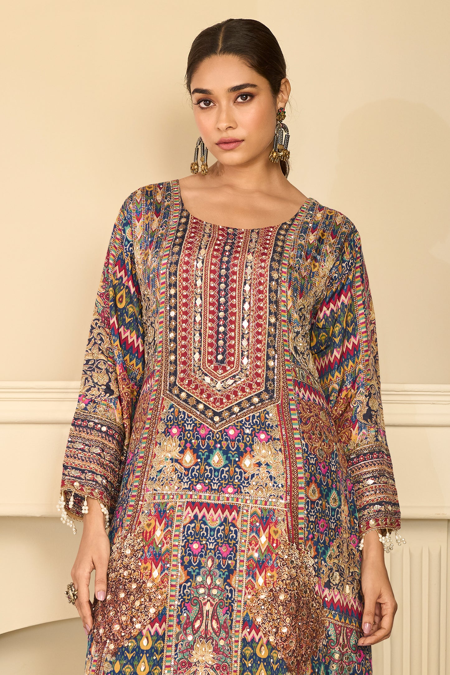 Blue Readymade Satin Crepe Palazzo Suit-SAR13083_3_SareeButa.com
