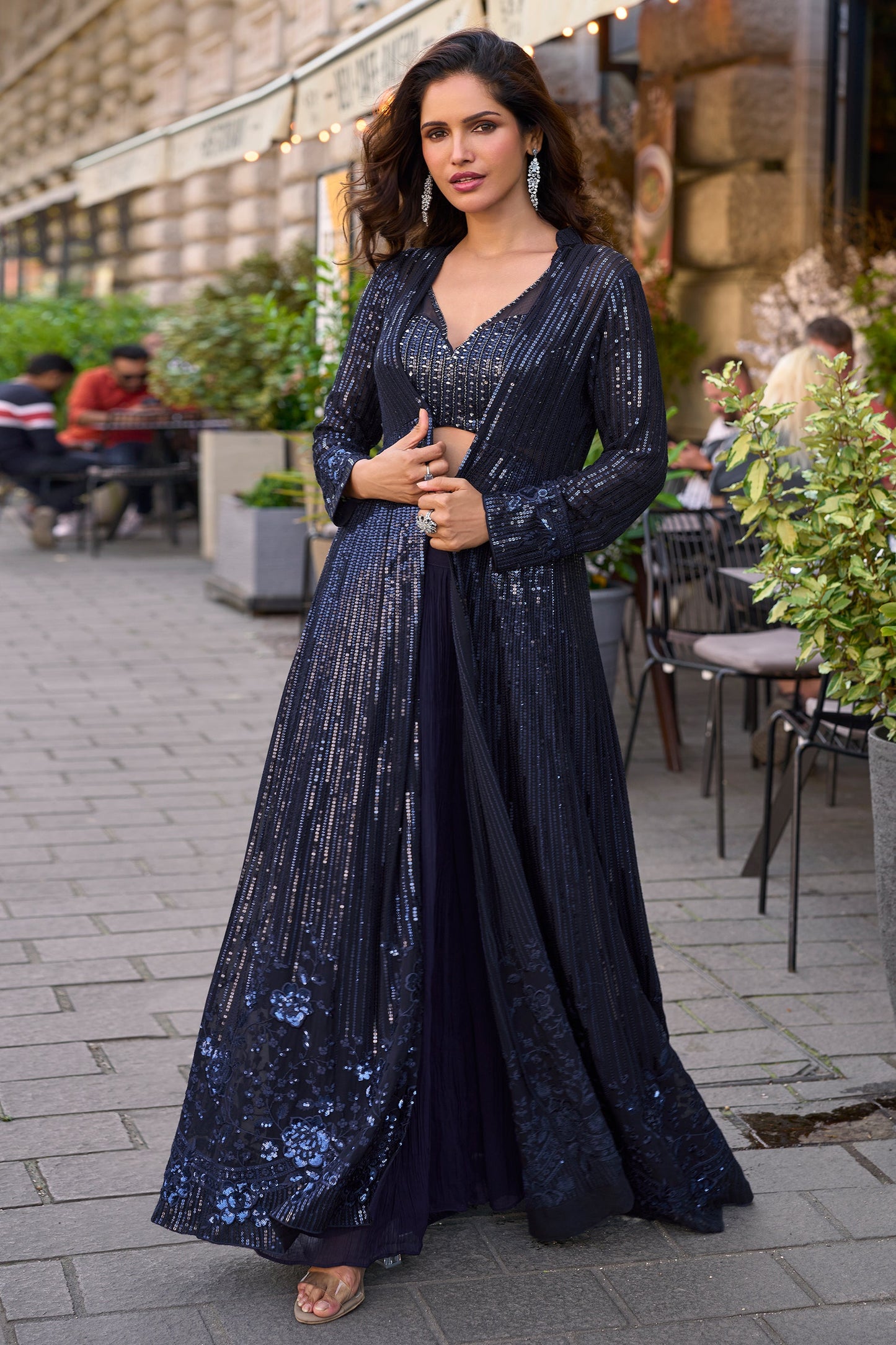 Blue Readymade Sequined Georgette Palazzo Set-SAR10514_1_SareeButa.com