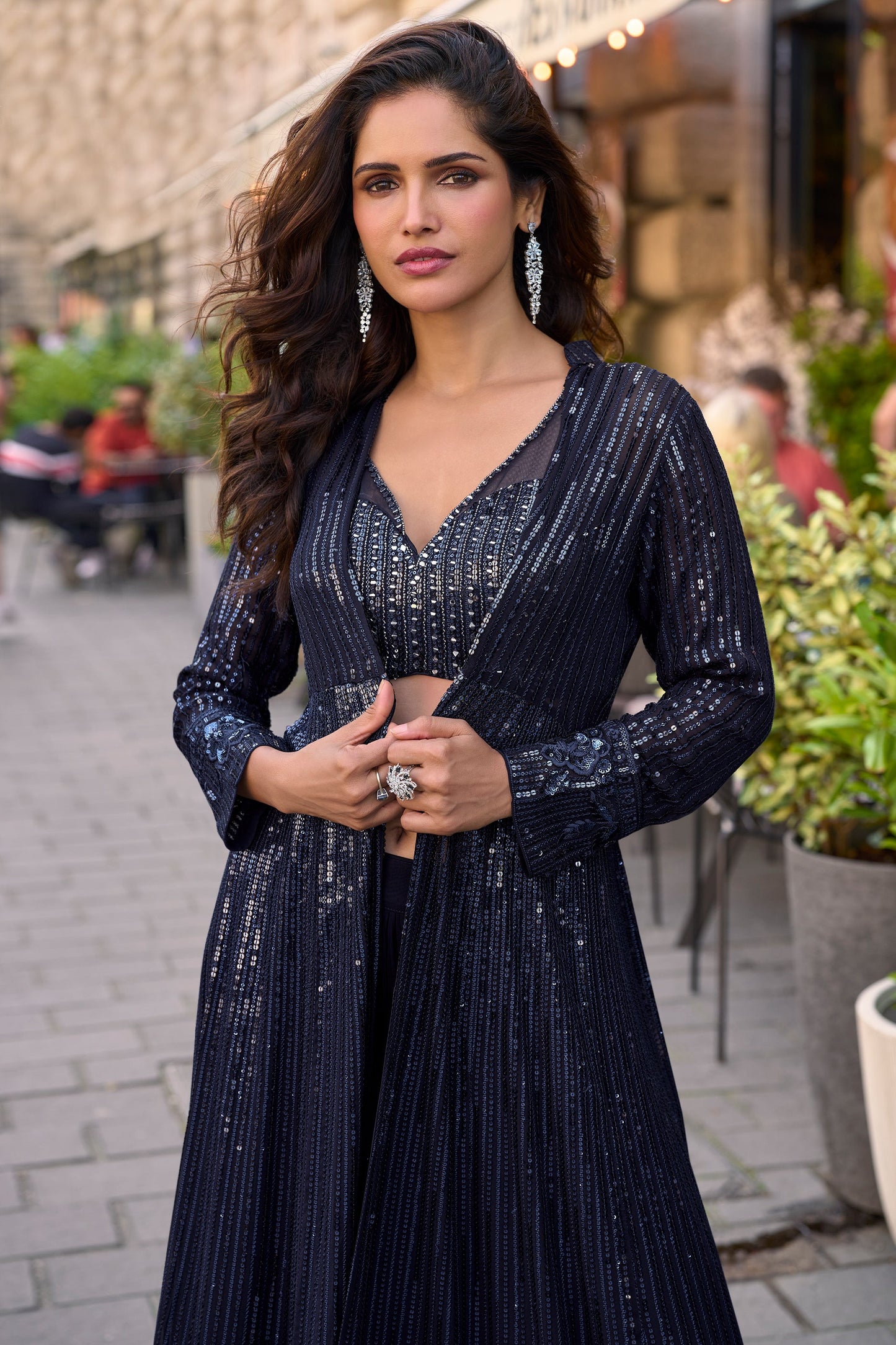 Blue Readymade Sequined Georgette Palazzo Set-SAR10514_3_SareeButa.com