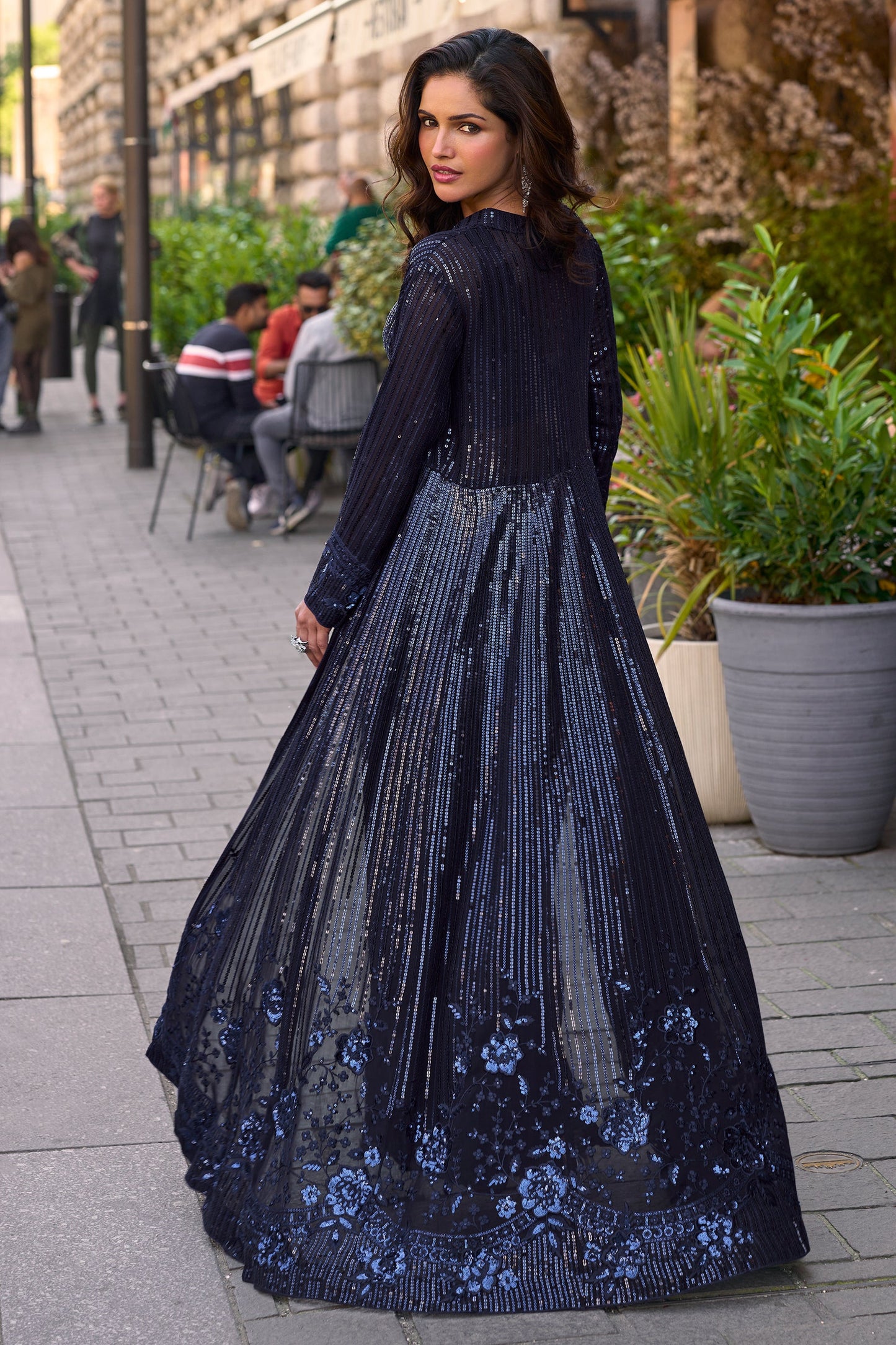 Blue Readymade Sequined Georgette Palazzo Set-SAR10514_4_SareeButa.com