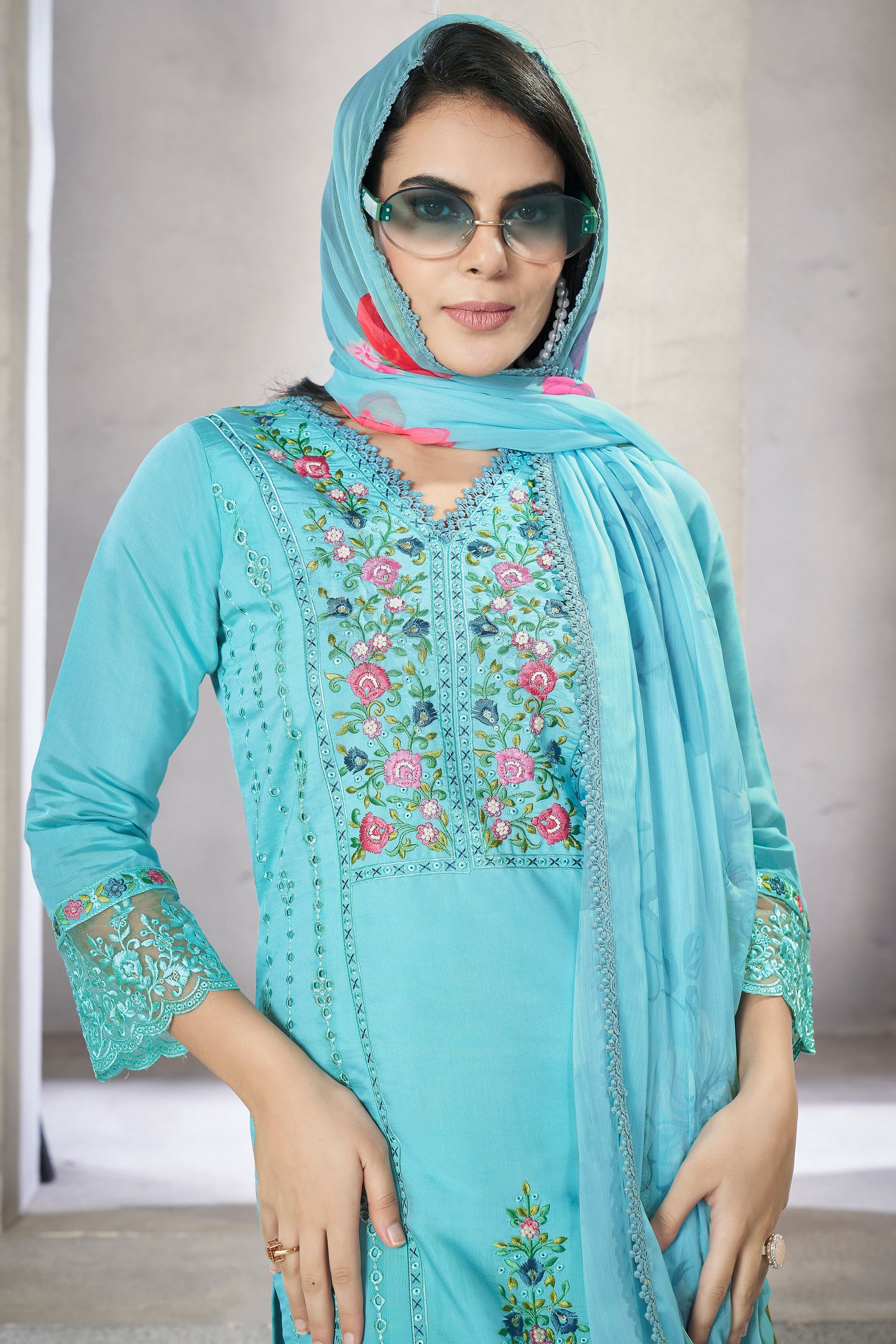 Blue Readymade Viscose Silk Suit-SS340_2_SareeButa.com