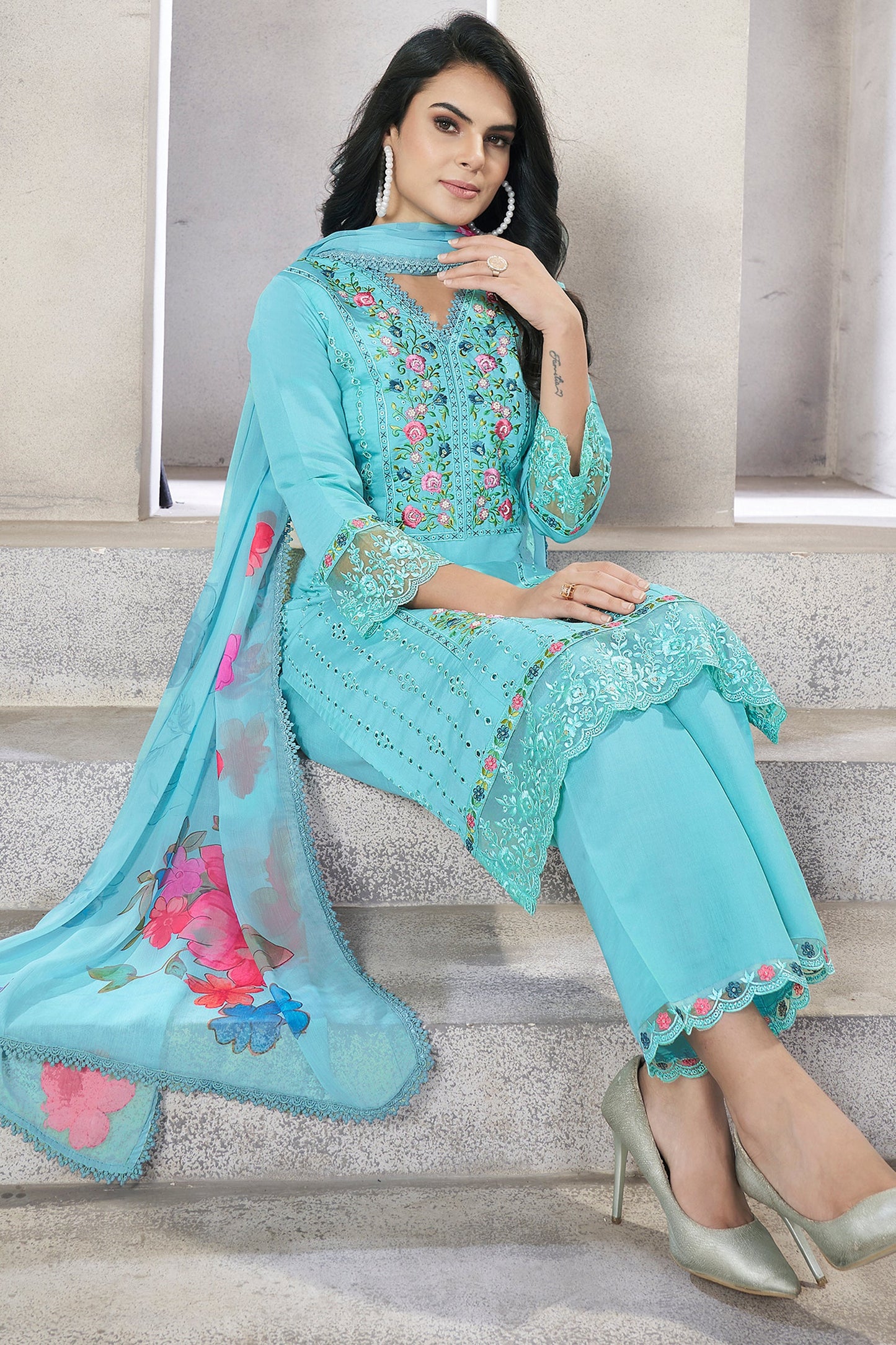 Blue Readymade Viscose Silk Suit-SS340_3_SareeButa.com