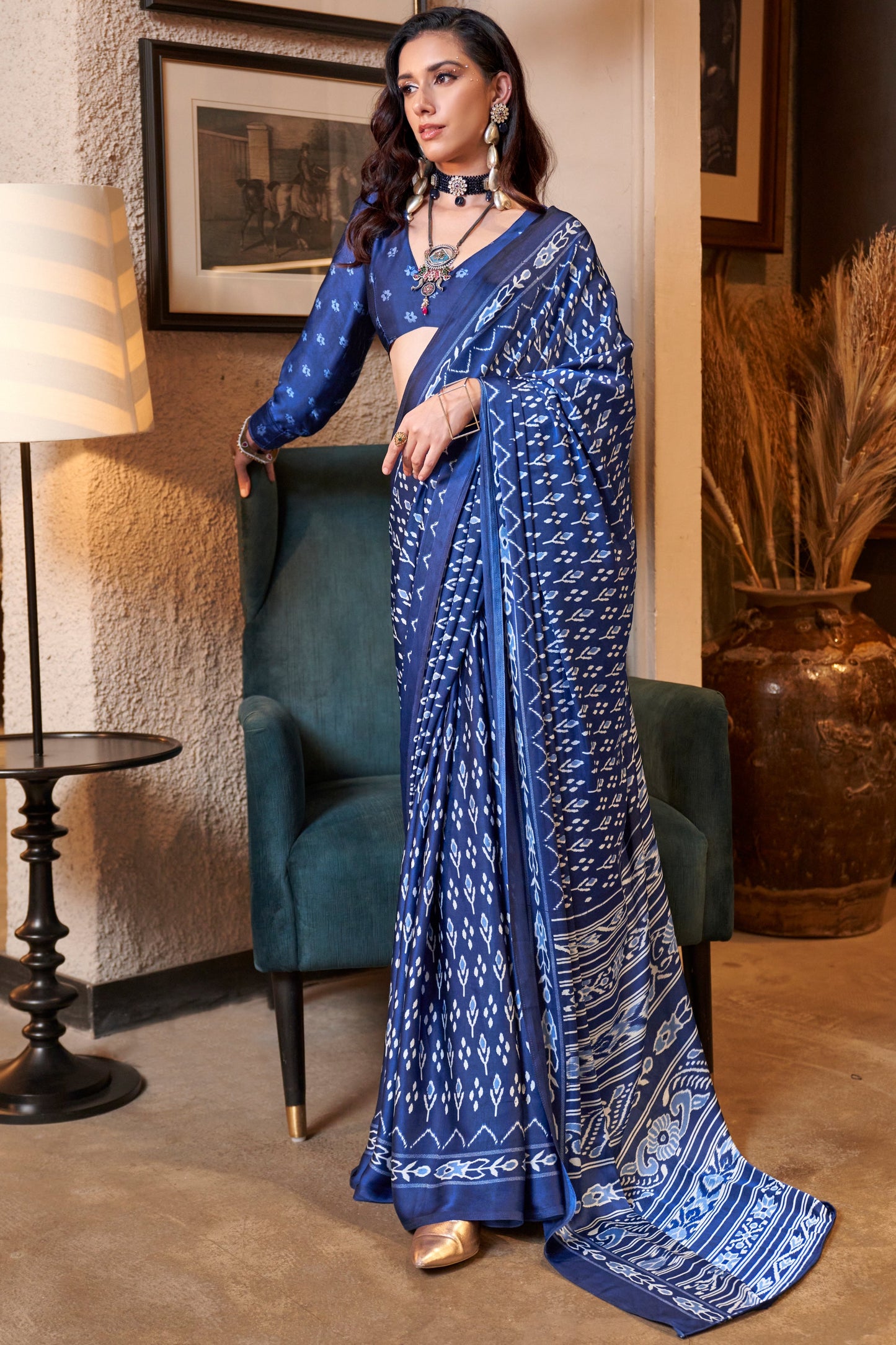 Blue Satin Crepe Patola Print Saree-ZB133879_1_SareeButa.com