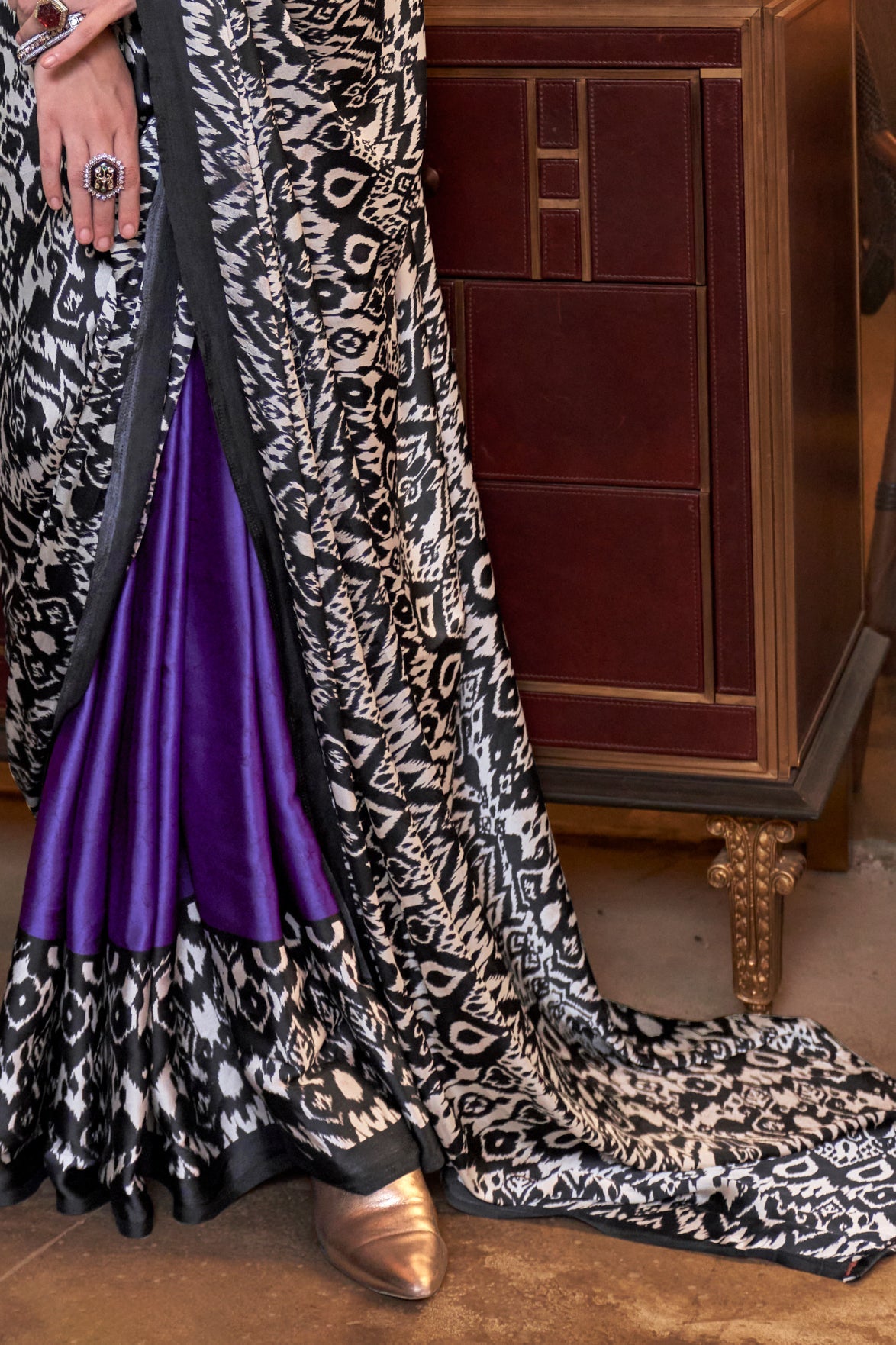 Blue Satin Crepe Patola Print Saree-ZB133882_4_SareeButa.com