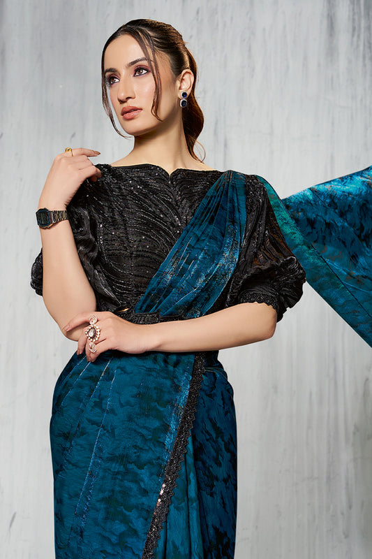 Blue Satin Silk Readymade Saree-SAR11137_2_SareeButa.com