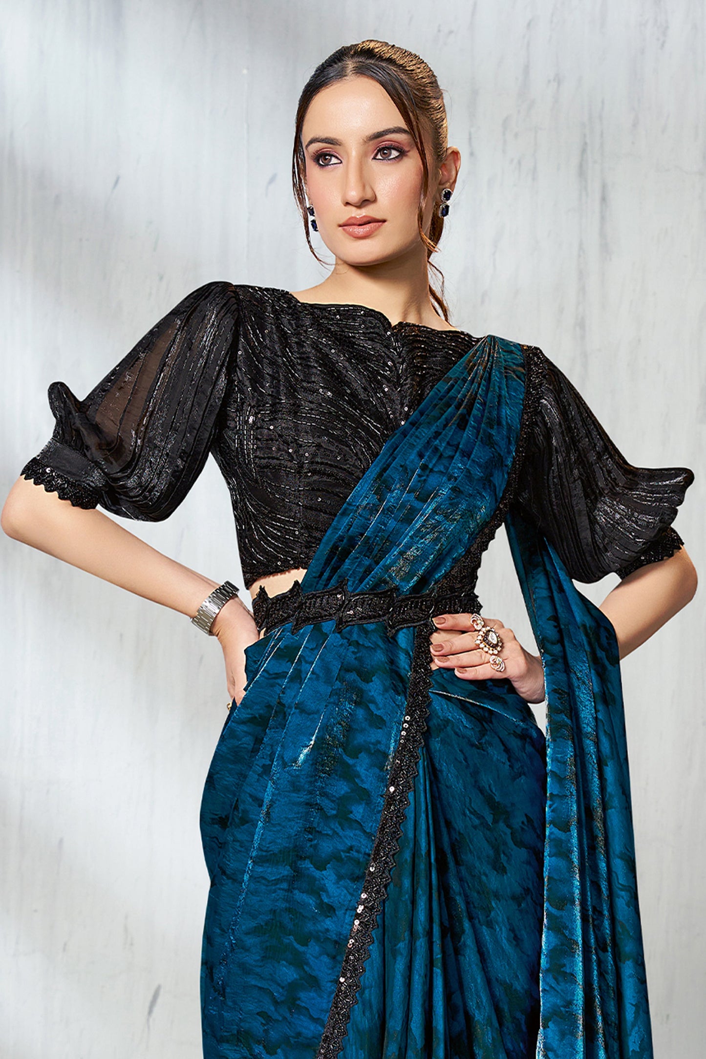 Blue Satin Silk Readymade Saree-SAR11137_3_SareeButa.com