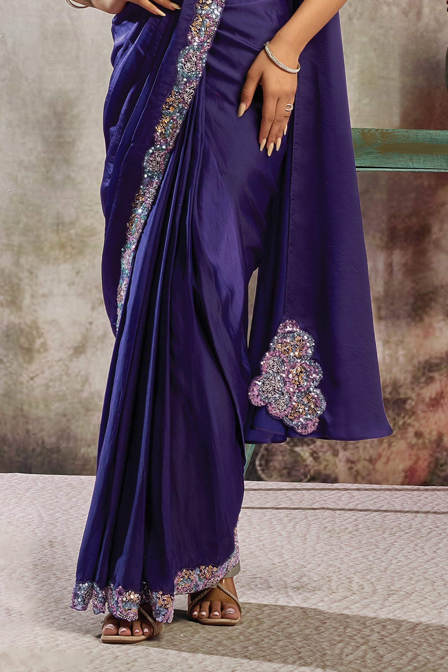 Blue Satin Silk Readymade Saree with Stitched Blouse-SAR12102_4_SareeButa.com