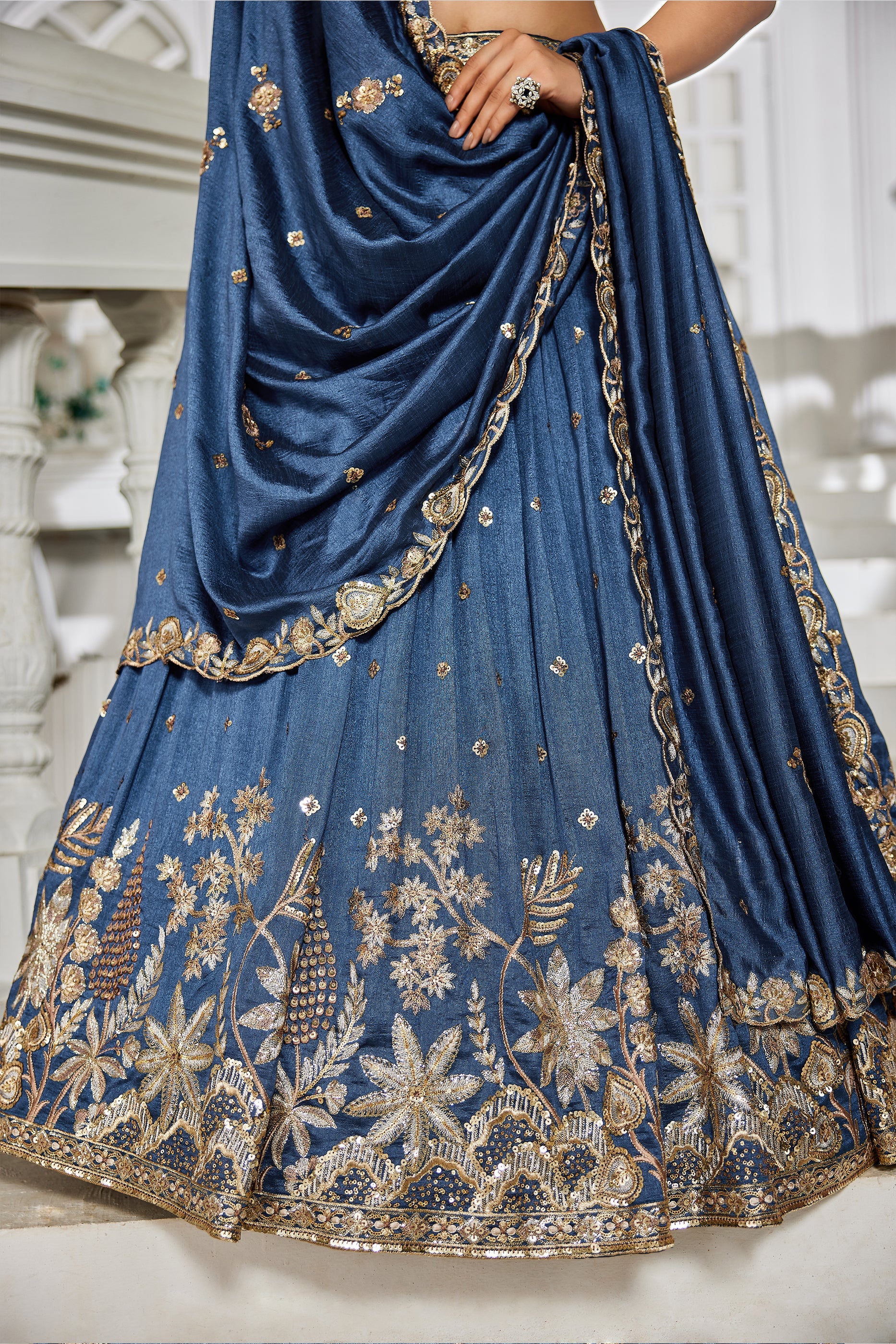 Blue Readymade Embroidered Georgette Lehenga-SAR10074_5_SareeButa.com