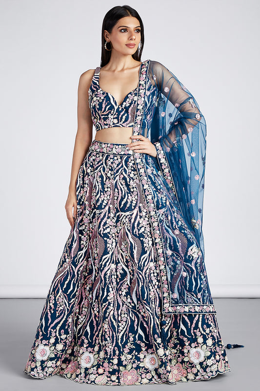 Blue Semi-Stitched Embroidered Net Lehenga-SAR12834_1_SareeButa.com