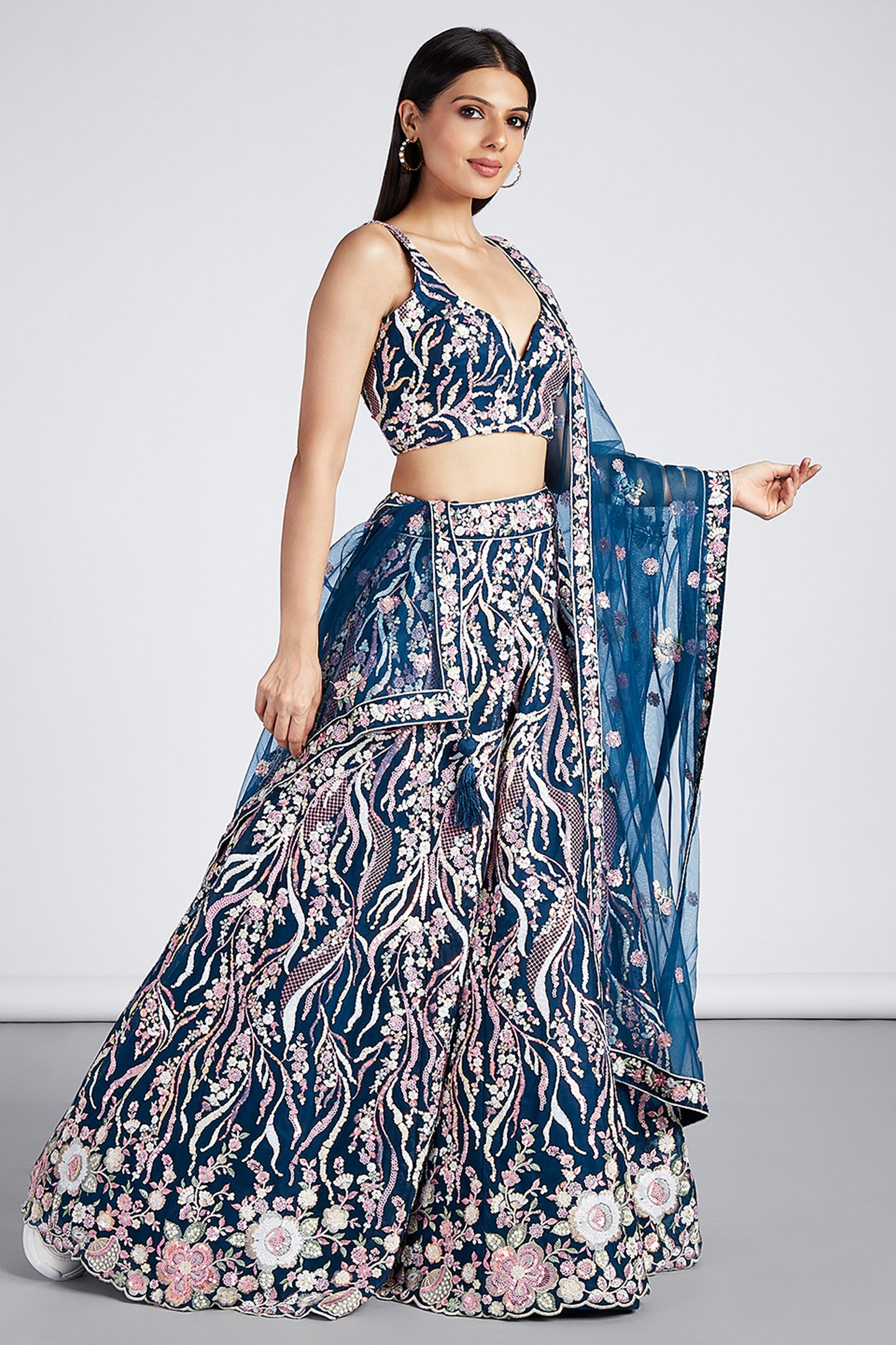 Blue Semi-Stitched Embroidered Net Lehenga-SAR12834_2_SareeButa.com