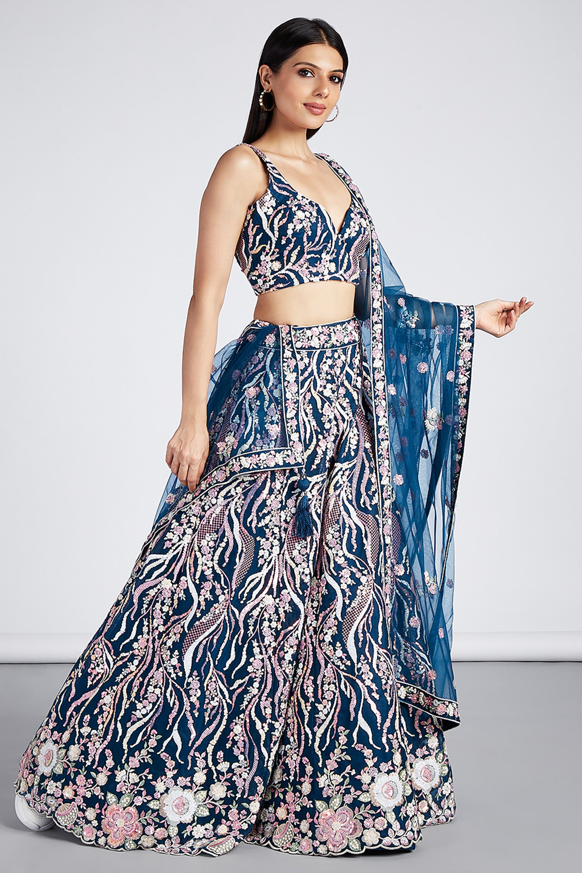 Blue Semi-Stitched Embroidered Net Lehenga-SAR12834_2_SareeButa.com