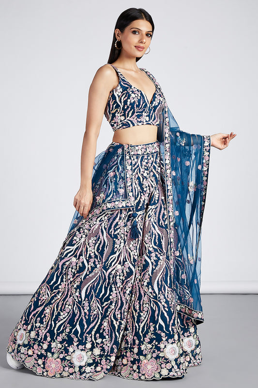 Blue Semi-Stitched Embroidered Net Lehenga-SAR12834_2_SareeButa.com