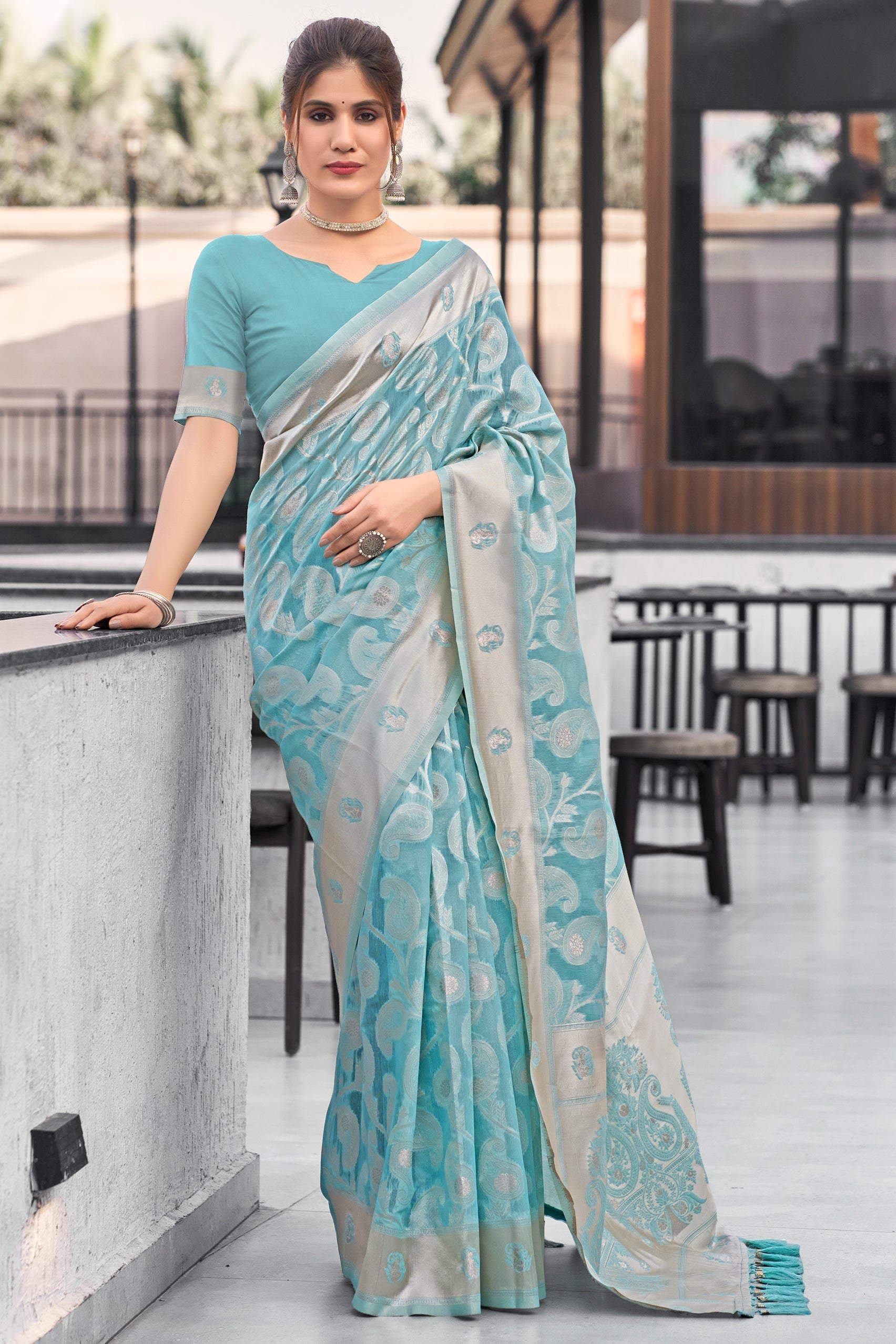 Blue Woven Cotton Saree-ZB132458_1