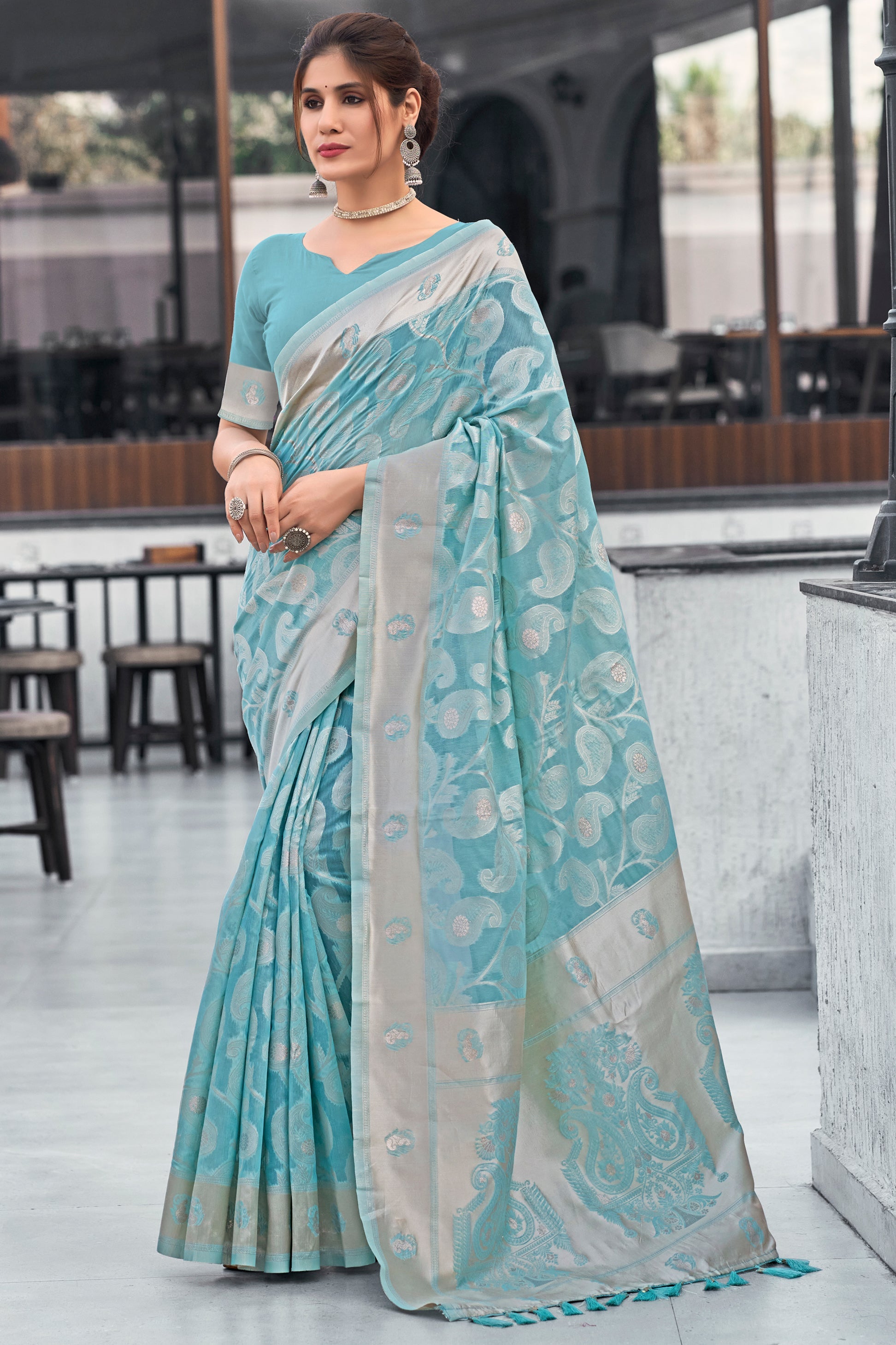 Blue Woven Cotton Saree-ZB132458_2