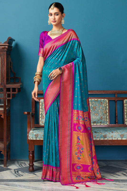 Blue Silk Paithani Saree-ZB132298_1