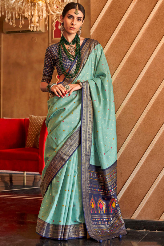 Blue Silk Patola Saree-ZB132070_1