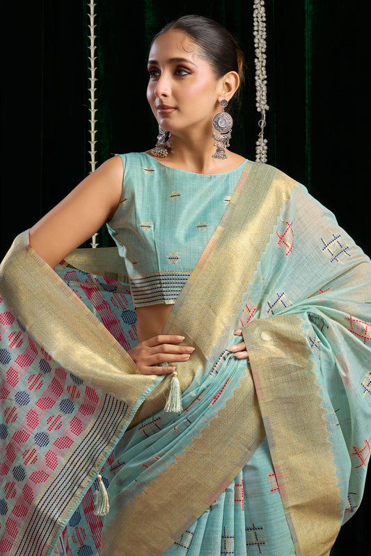Blue Soft Spun cotton Saree-SAR12627_2_SareeButa.com