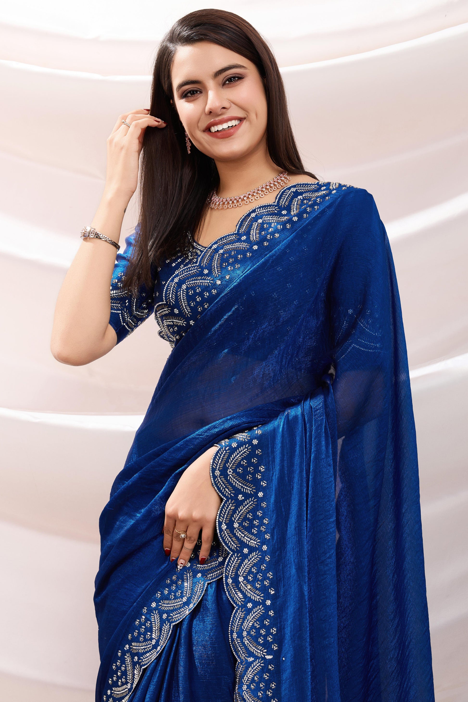 Blue Stone Work Chiffon Saree-ZB134200_2_SareeButa.com