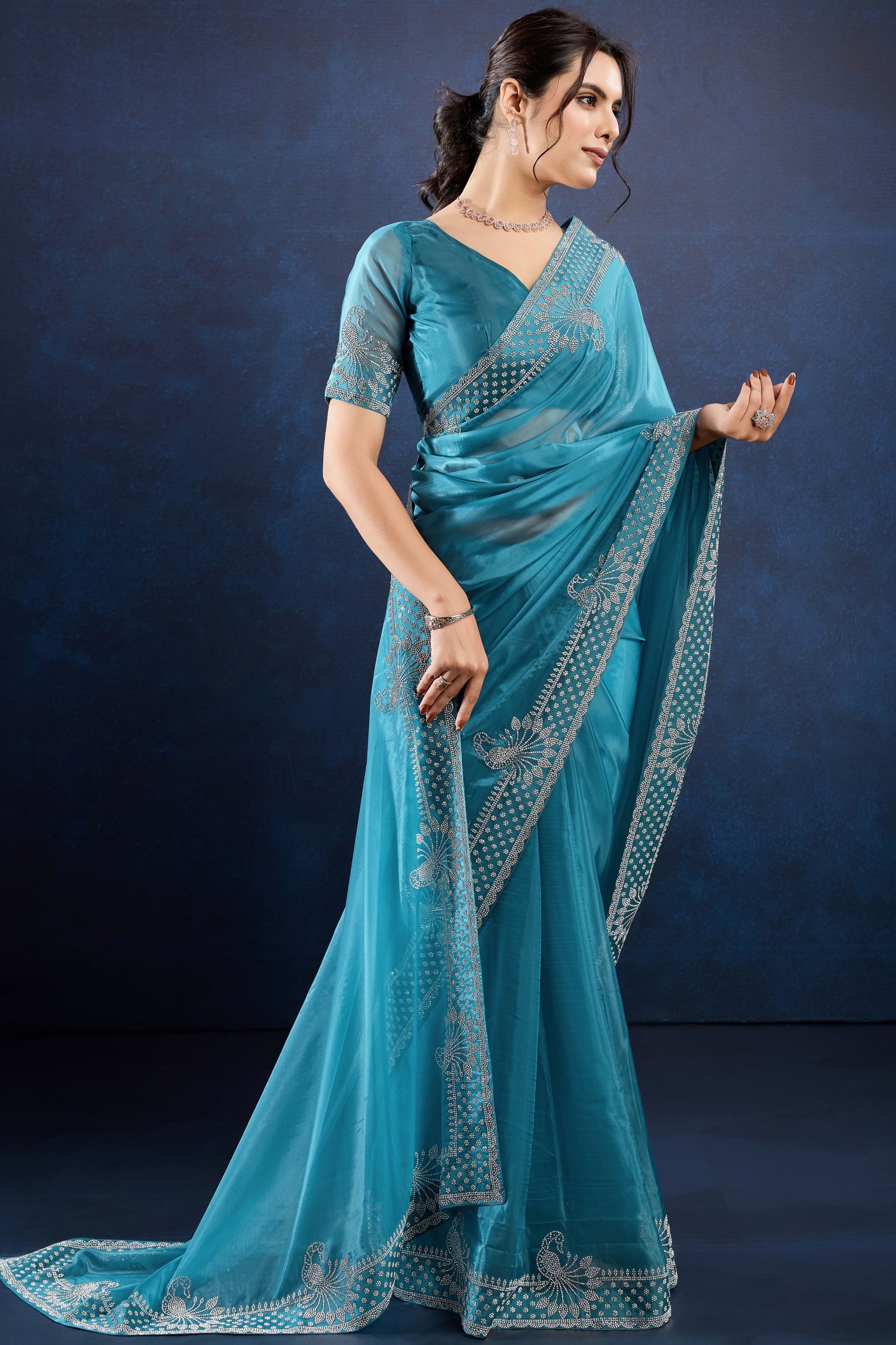 Blue Stone Work Crystal Silk Saree-ZB133893_3_SareeButa.com